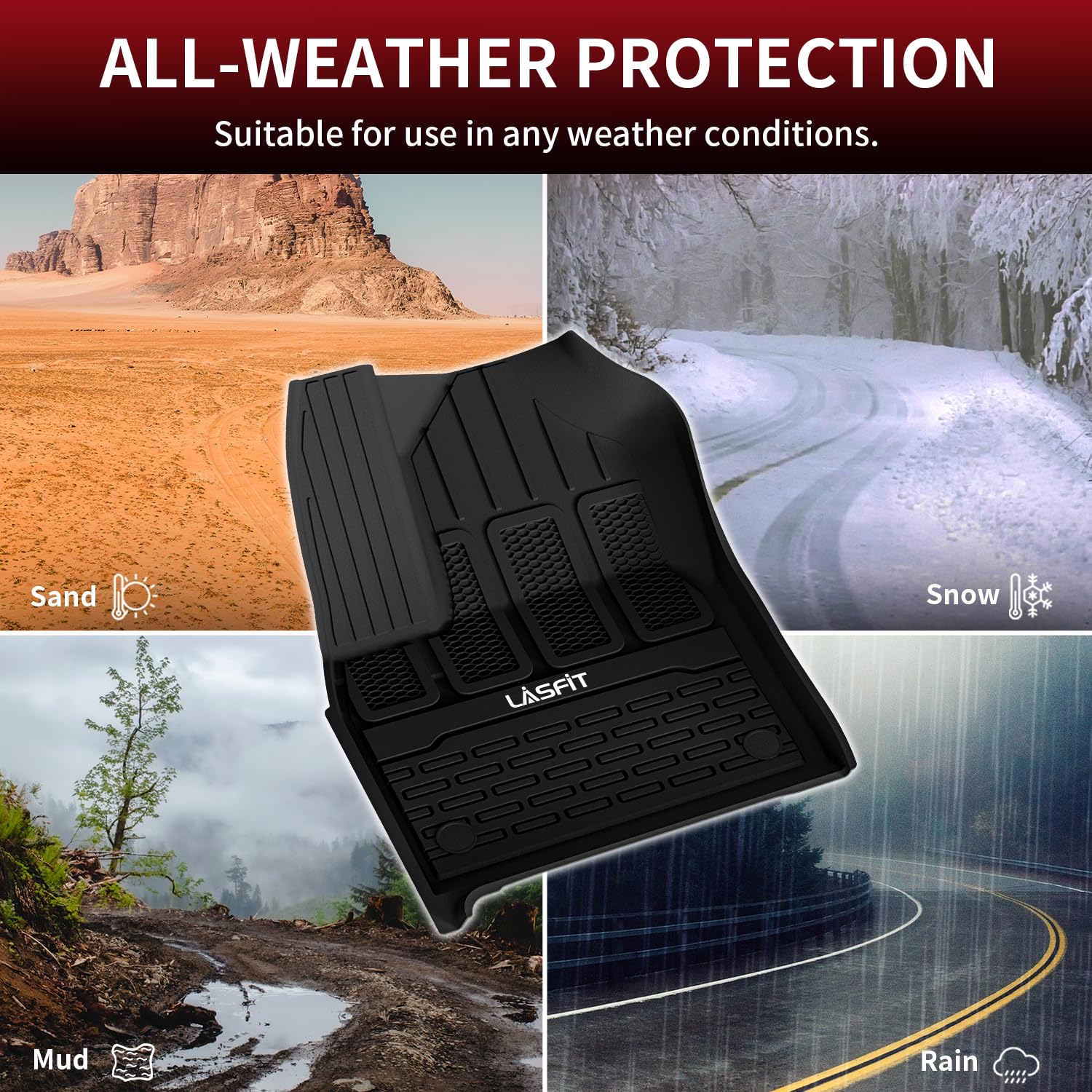 LASFIT Floor Mats for Jeep Grand Wagoneer/Grand Wagoneer L 2022 2023 2024 2025 7 Seats (NOT Fit for 8-Seat) All Weather TPE Cust