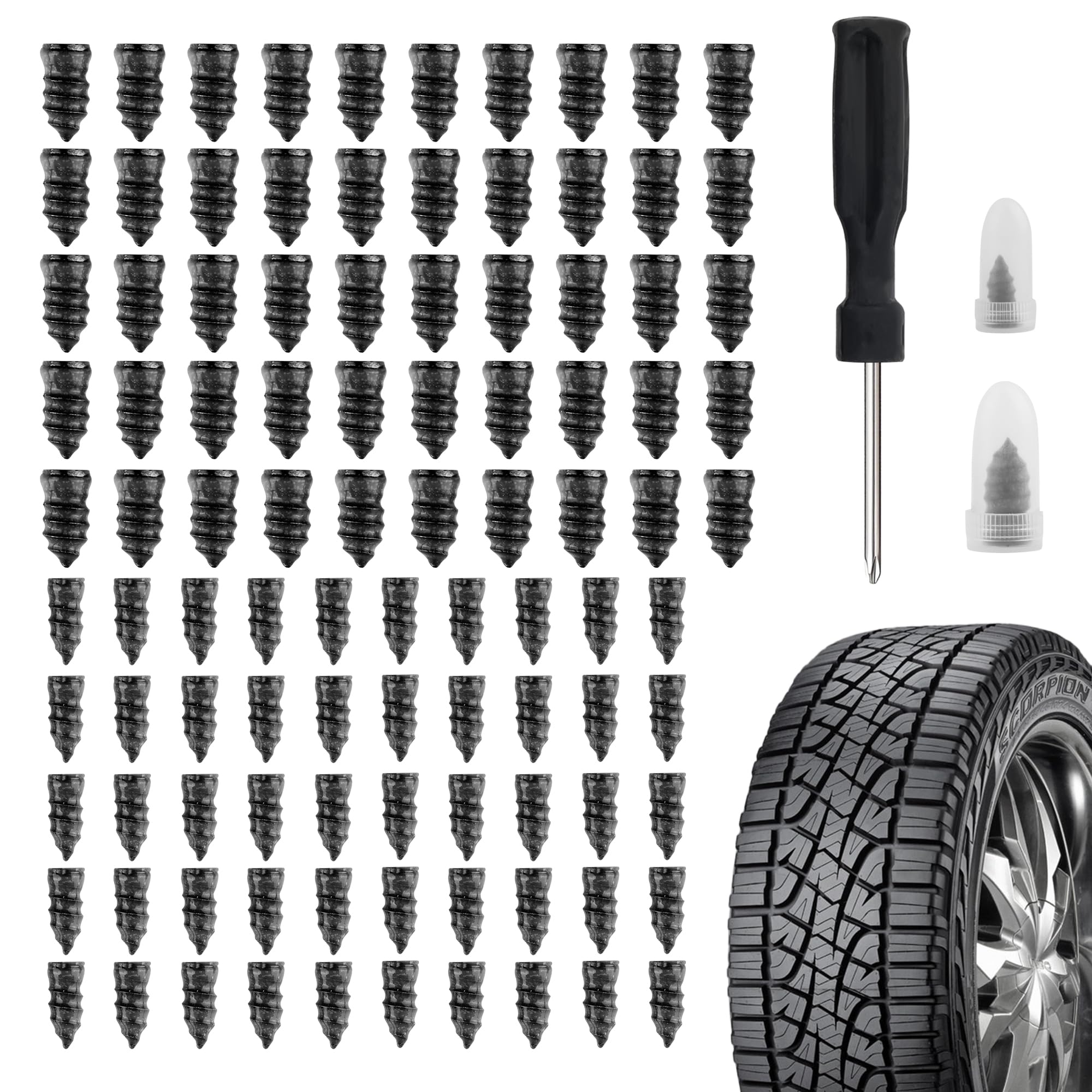Salior 100PCS Tire Plug Kit with Screwdriver,Rubber Flat Tire Repair Kit for Fast Repair of Tire Punctures,Durable Car Tire Repa