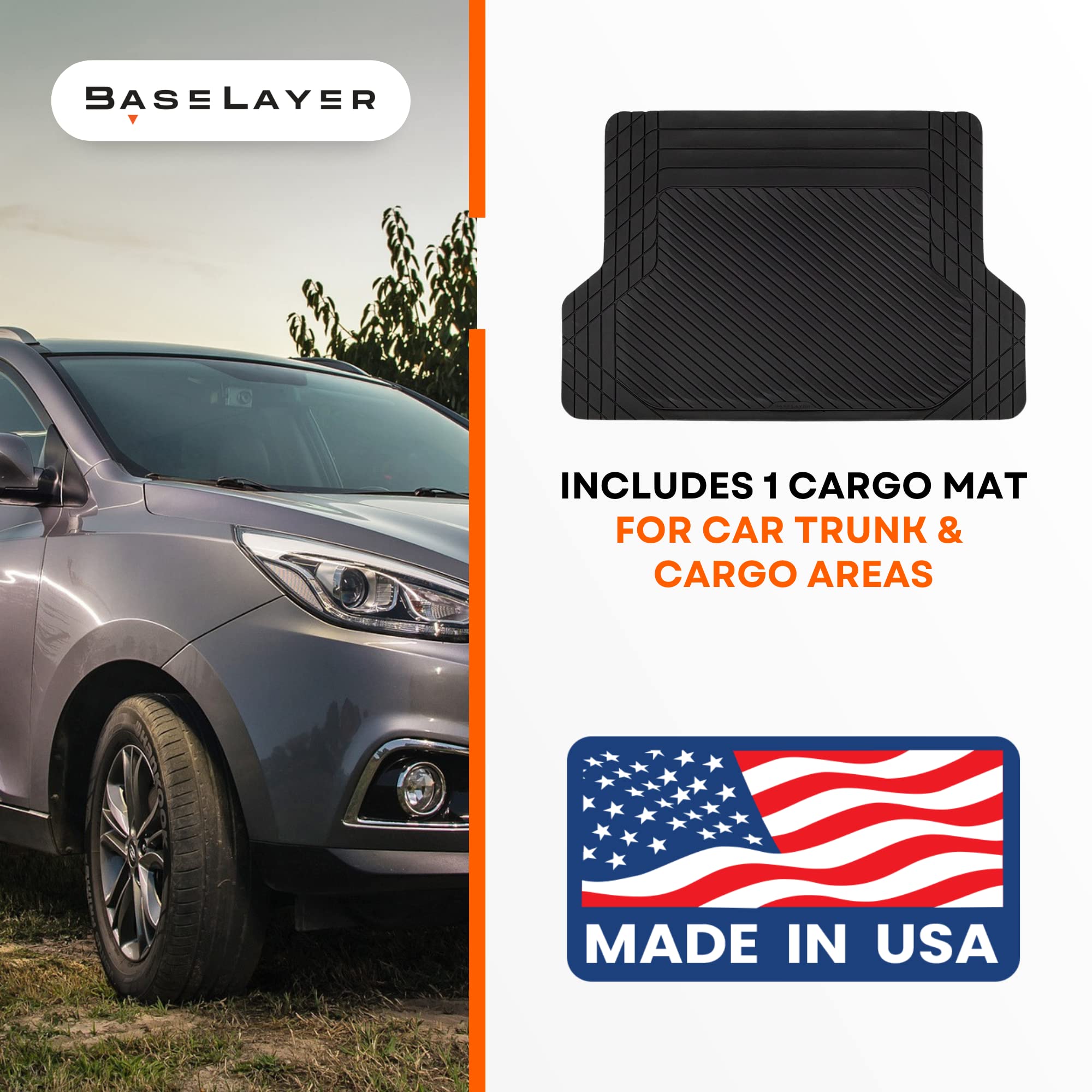 Baselayer Cut-To-Fit Black Cargo Liner Mat - Universal Waterproof Floor Mats For Most Vehicles, Durable All-Weather Mats - Made