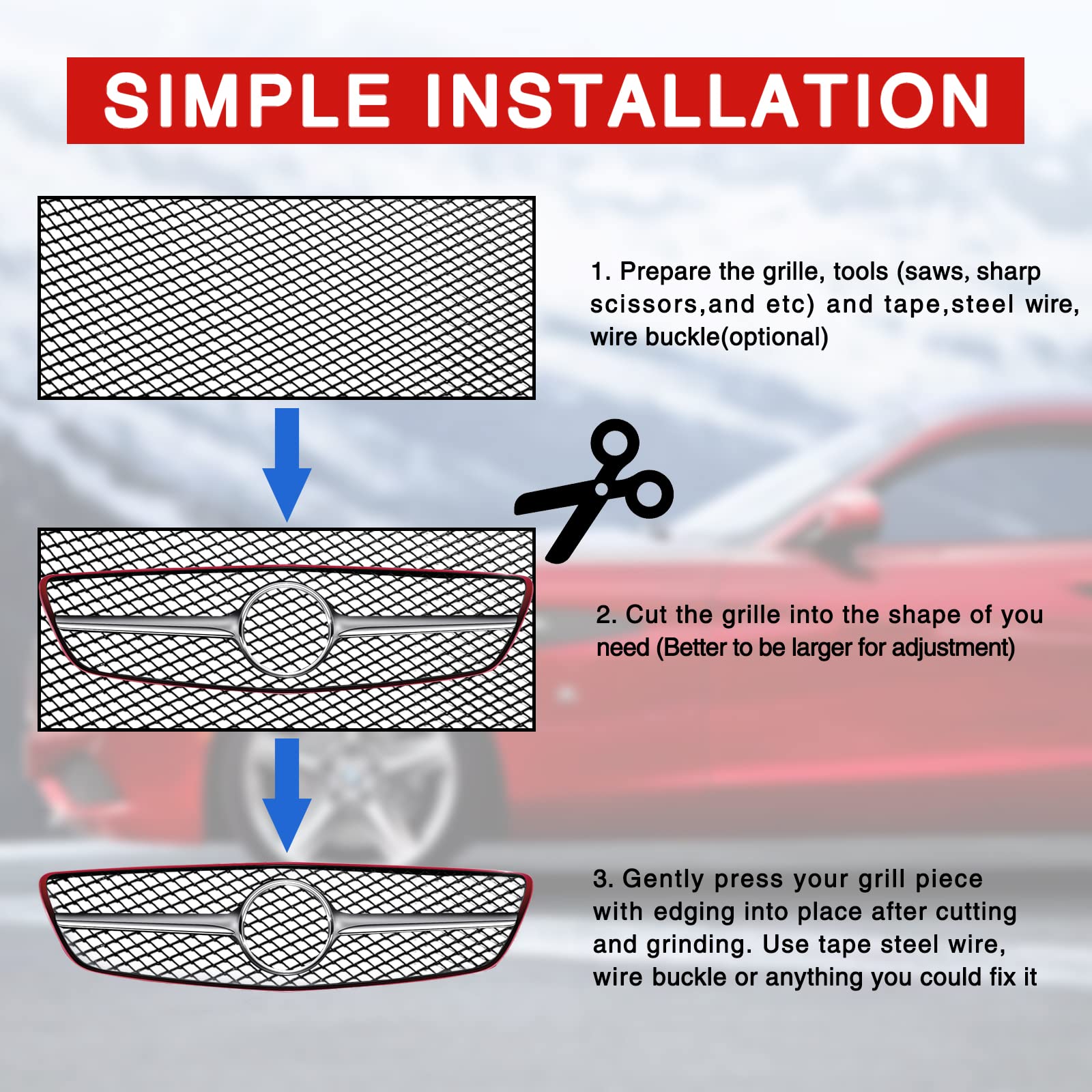 AICARS 47''  16 Car Grill Mesh Metal Mesh 120x40cm Expanded Metal Sheet Made of Black Painted Aluminum Alloy with 4x8mm Rhombic
