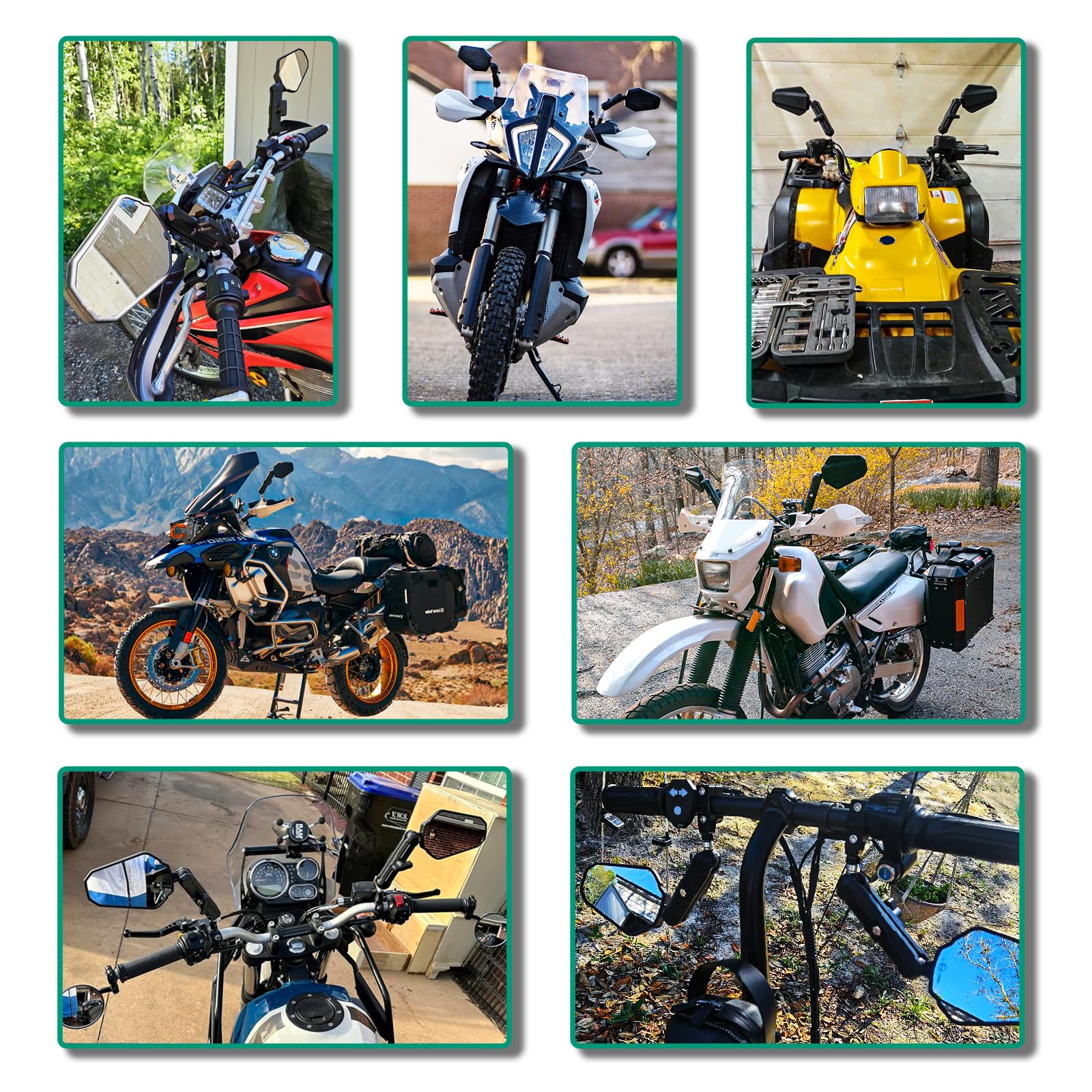 DREAMIZER Adventure Motorcycle Mirrors 8mm 10mm Motorbike Side Mirror, Universal 7/8'' Handlebar Rear View Mirrors, Adjustable D