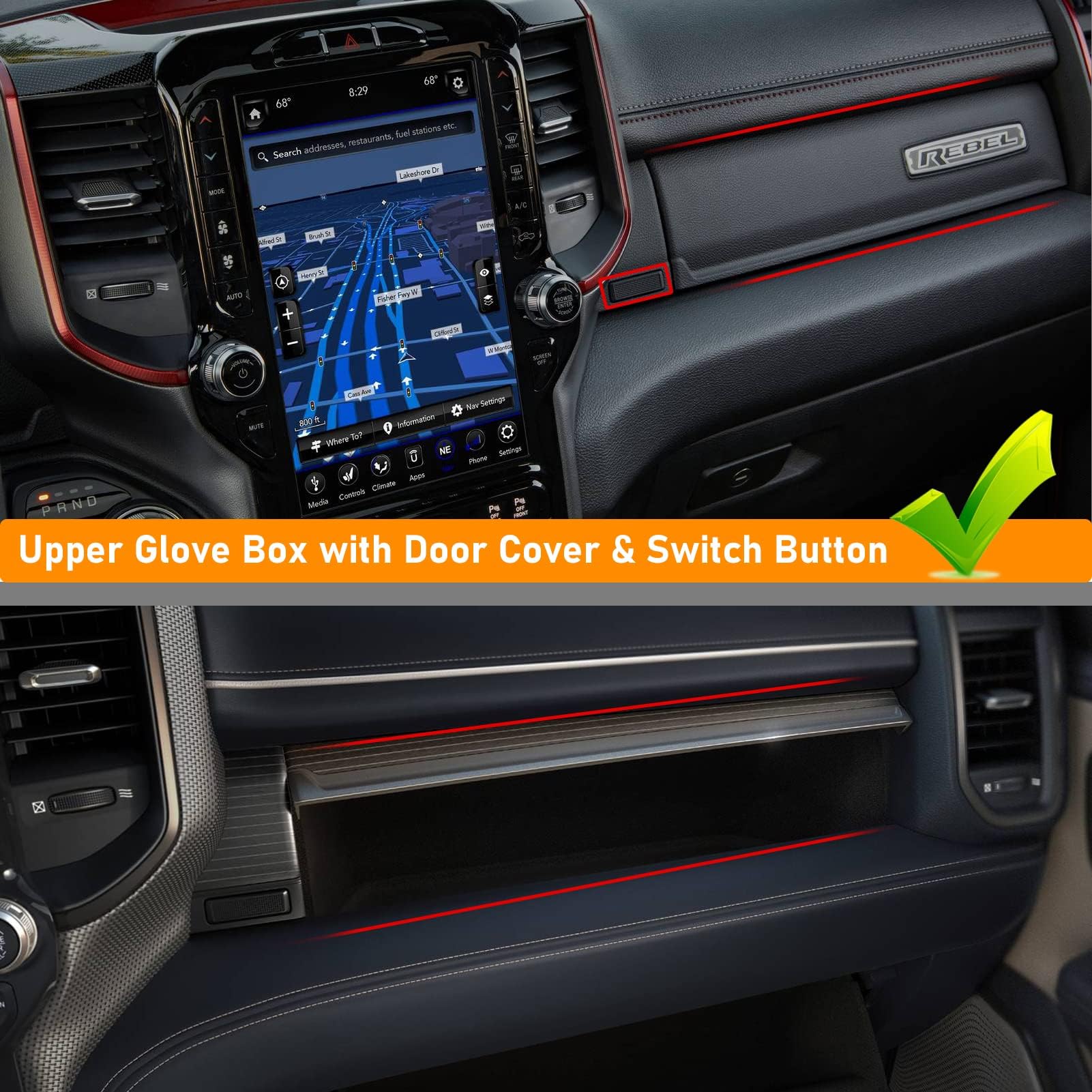 Moonlinks Compatible with Dodge Ram 1500 2500 3500 Glove Box Organizer 2019 2020 2021 2022 2023 2024,Center Console Organizer Co