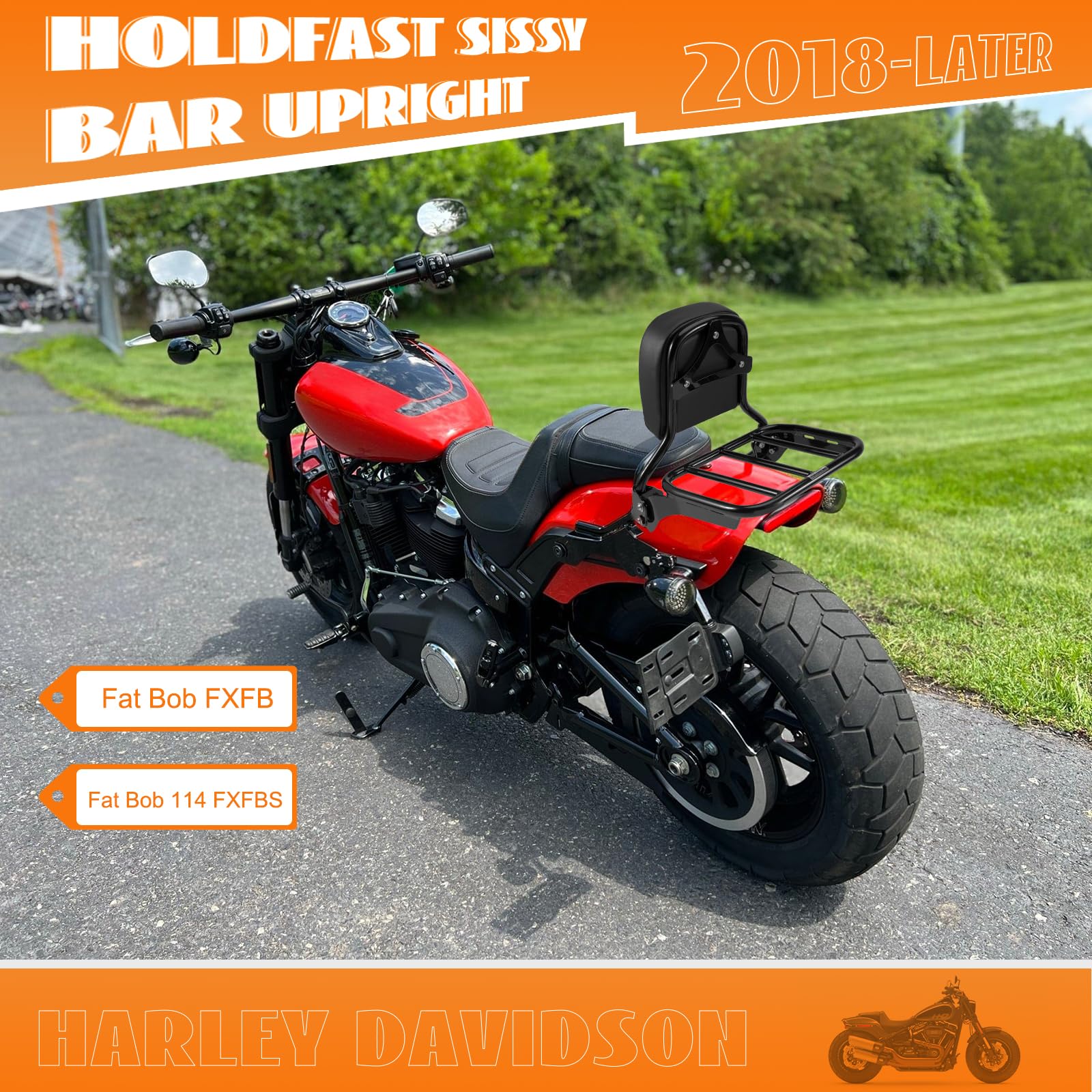 Eumti HoldFast Sissy Bar Upright for FXFB FXFBS Detachable Passenger Backrest w/Sport Luggage Rack w/Docking Hardware Quick Rele