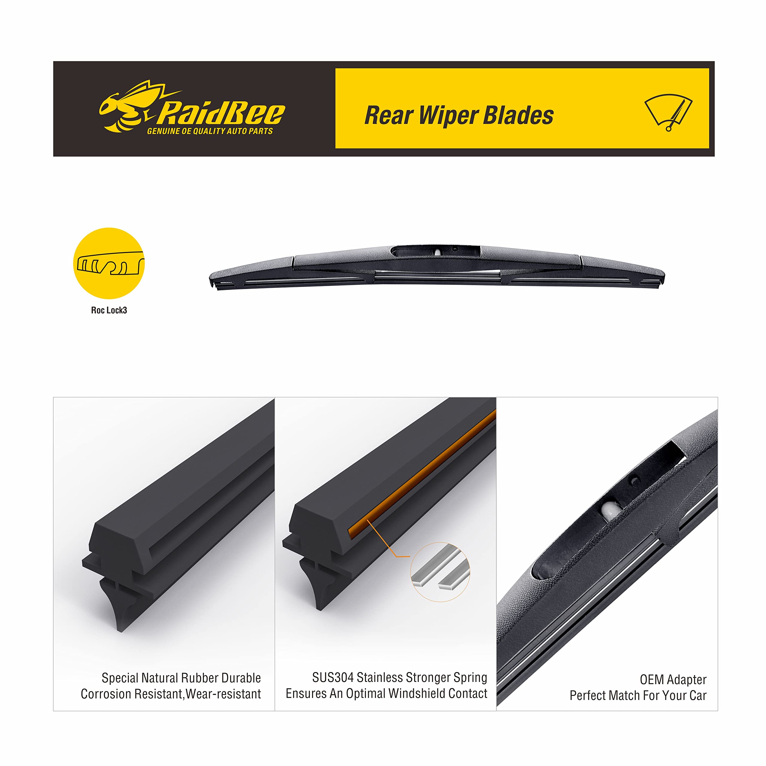 Raidbee 12 Inch Rear Wiper Blade Replacement For Toyota Corolla Hatchback 2022-2019, Nissan Versa 2019-2014 Back Windshield Wipe