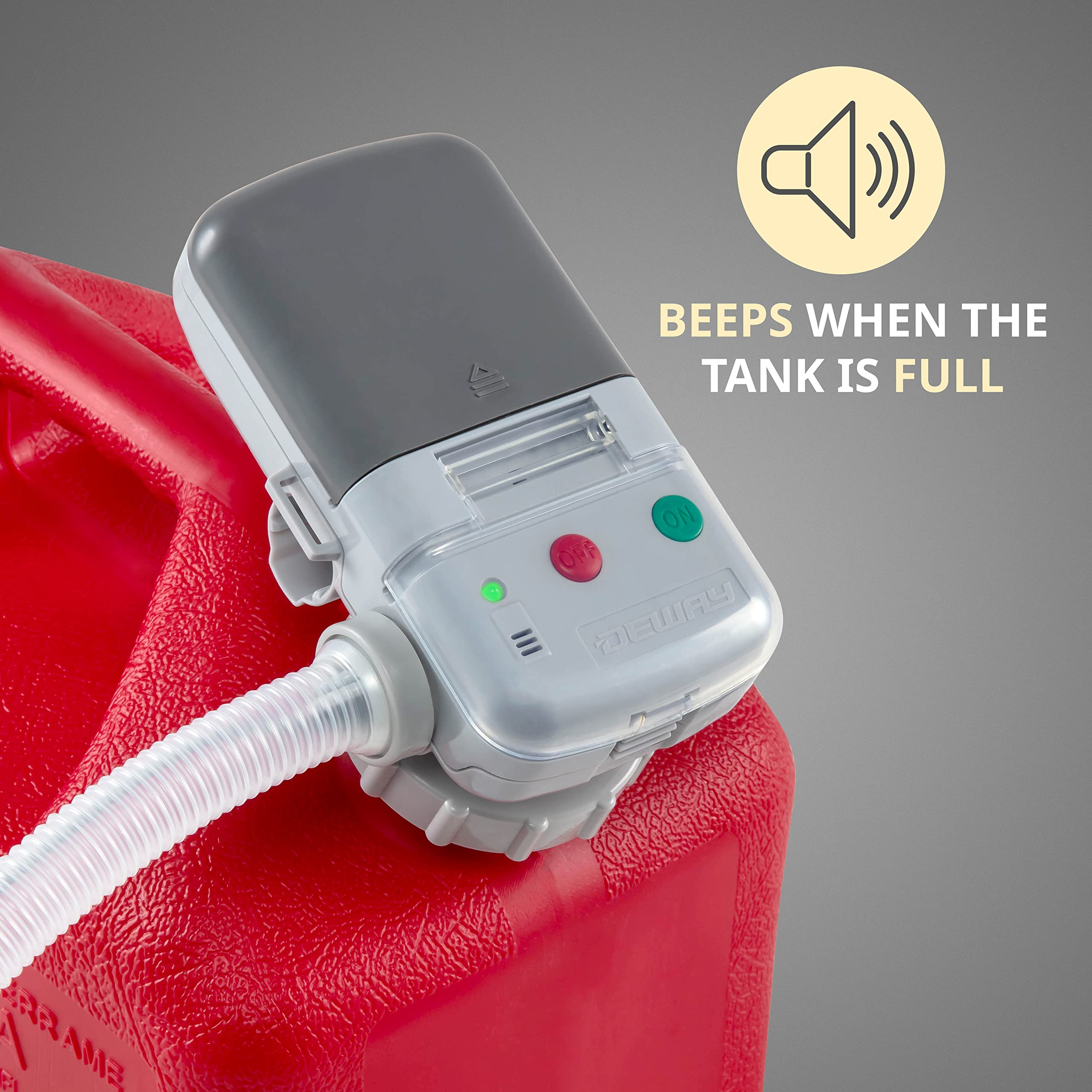 Deway Automatic Fuel Transfer Pump With Auto-Stop & Beeps When Tank Is Full, Aa Battery Powered, Advanced Adapter Fits All Size