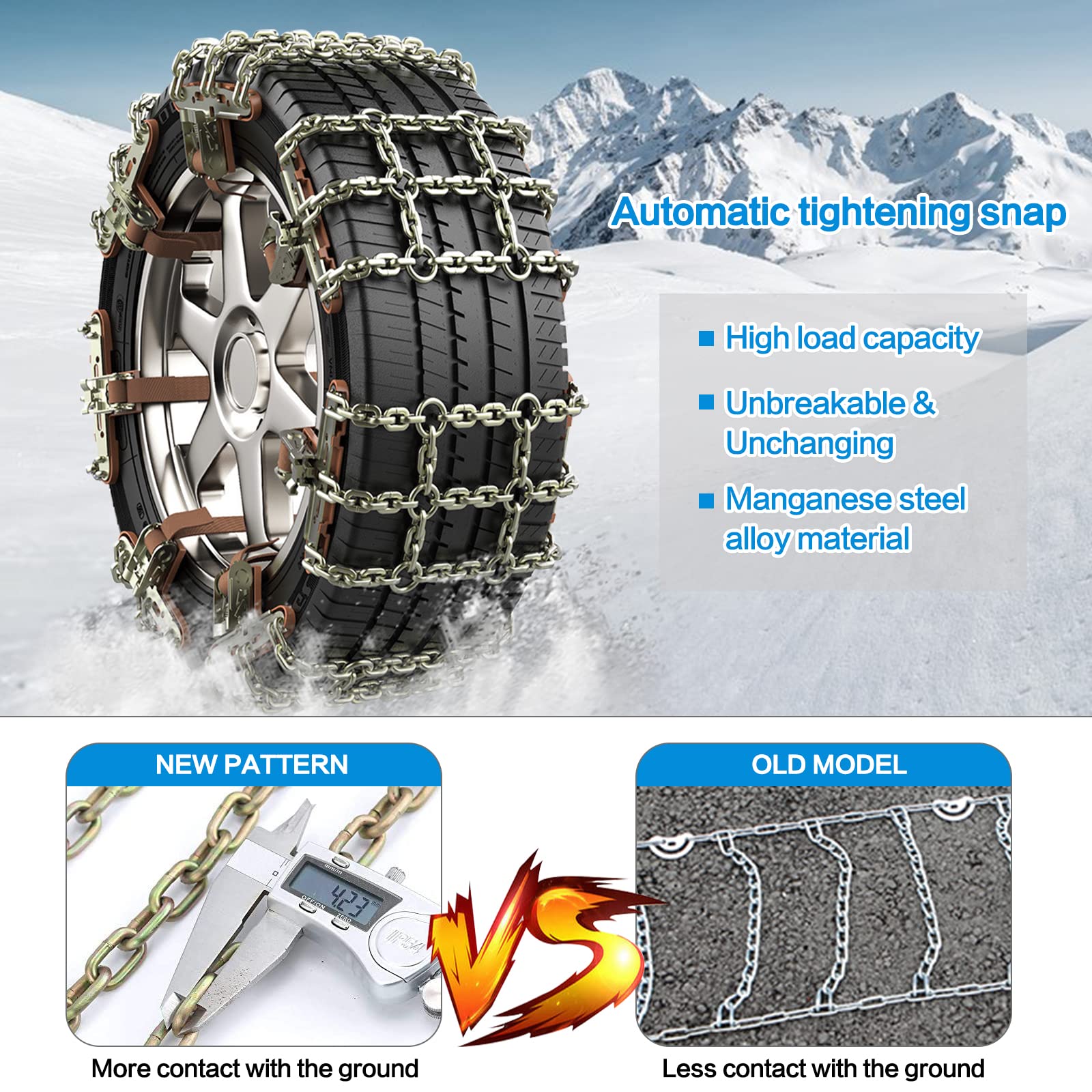 Agnuk Thickened Snow Chains, 6 Pack Tire Chains For Truck Suv In Snow, Ice, Sand And Mud (Tire Width 195-225Mm)