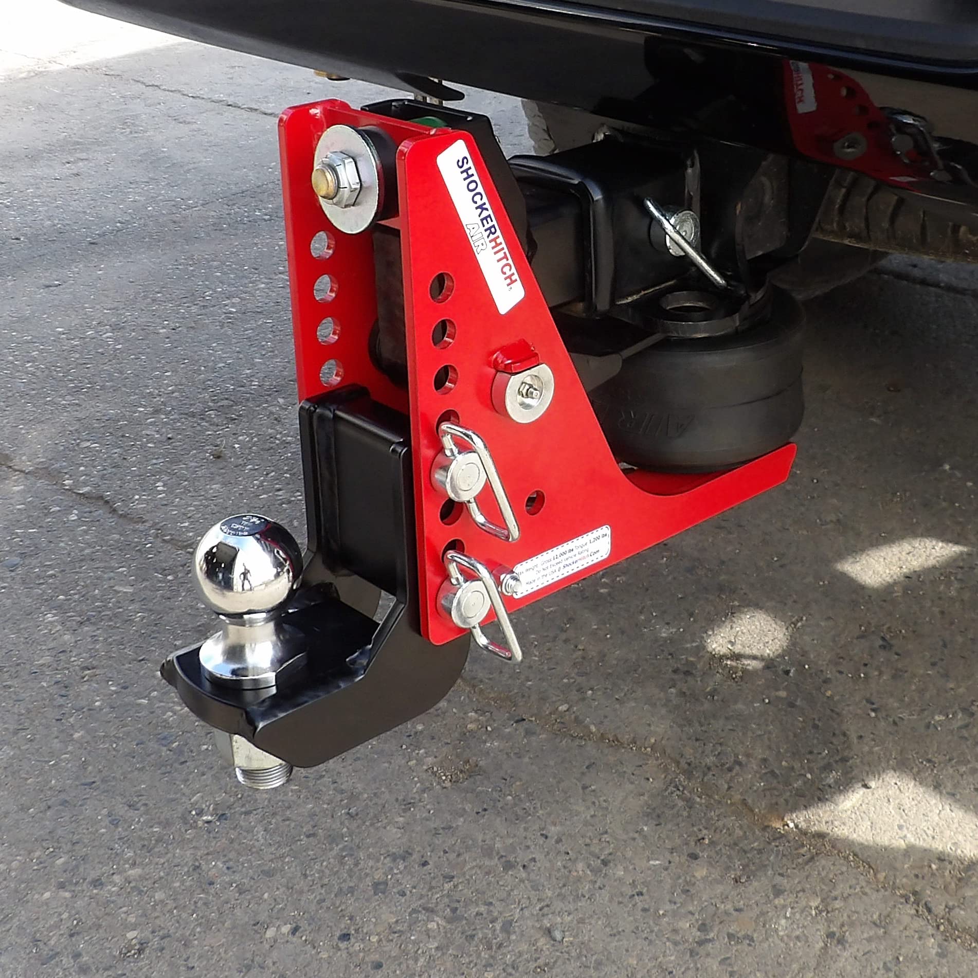 Shocker Air Hitch W/Drop Ball Mount 4-1/2' To 8-1/2' Drop, Fits 2' Hitch, Has 2-5/16' Ball 12000 Lbs