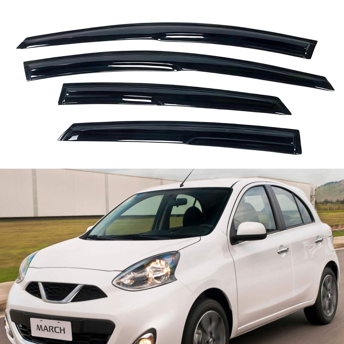Ig Window Visor For Nissan March 2010-2017 & Micra 2010-2017, Rain Guard Tape-On Durable Sun Wind Side Vent Window Deflector Mug