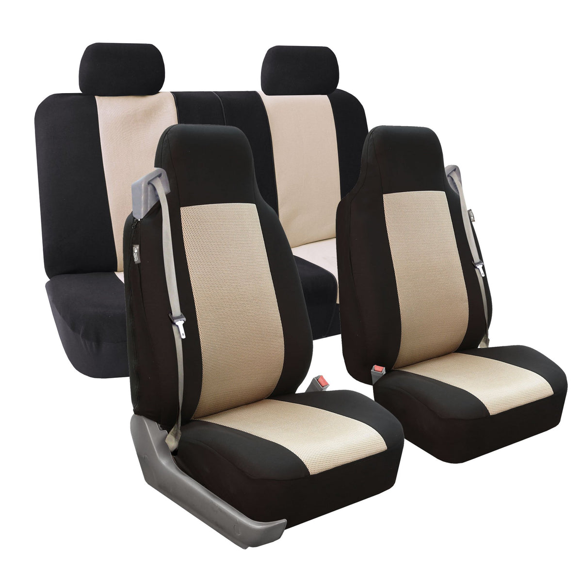 Fh Group Full Set Built-In Seatbelt Classic Cloth Car Seat Covers - Universal Fit, Washable Car Seat Cover For Suv, Sedan, Van B