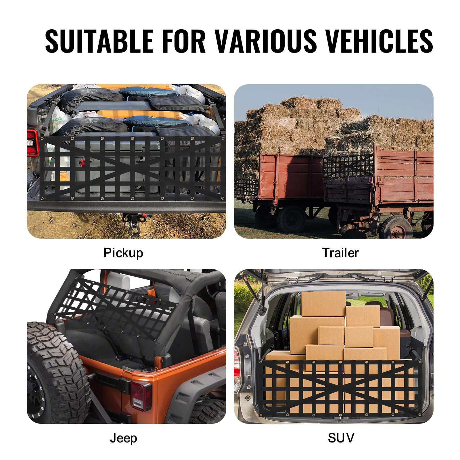 VEVOR Tailgate Net for Truck Bed, 54 in x 18 in, Cargo Net Durable with 4 Adjustable Buckle Straps, Cross-Reinforced Design, Ext