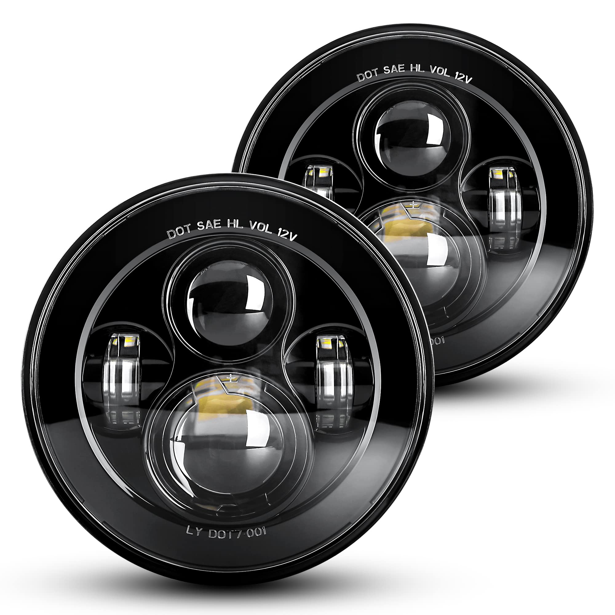 Lx-Light 7'' Round Black Led Headlight High Low Beam Compatible With Jeep Wrangler Jk Tj Lj Cj Hummer H1 H2 (Pair)