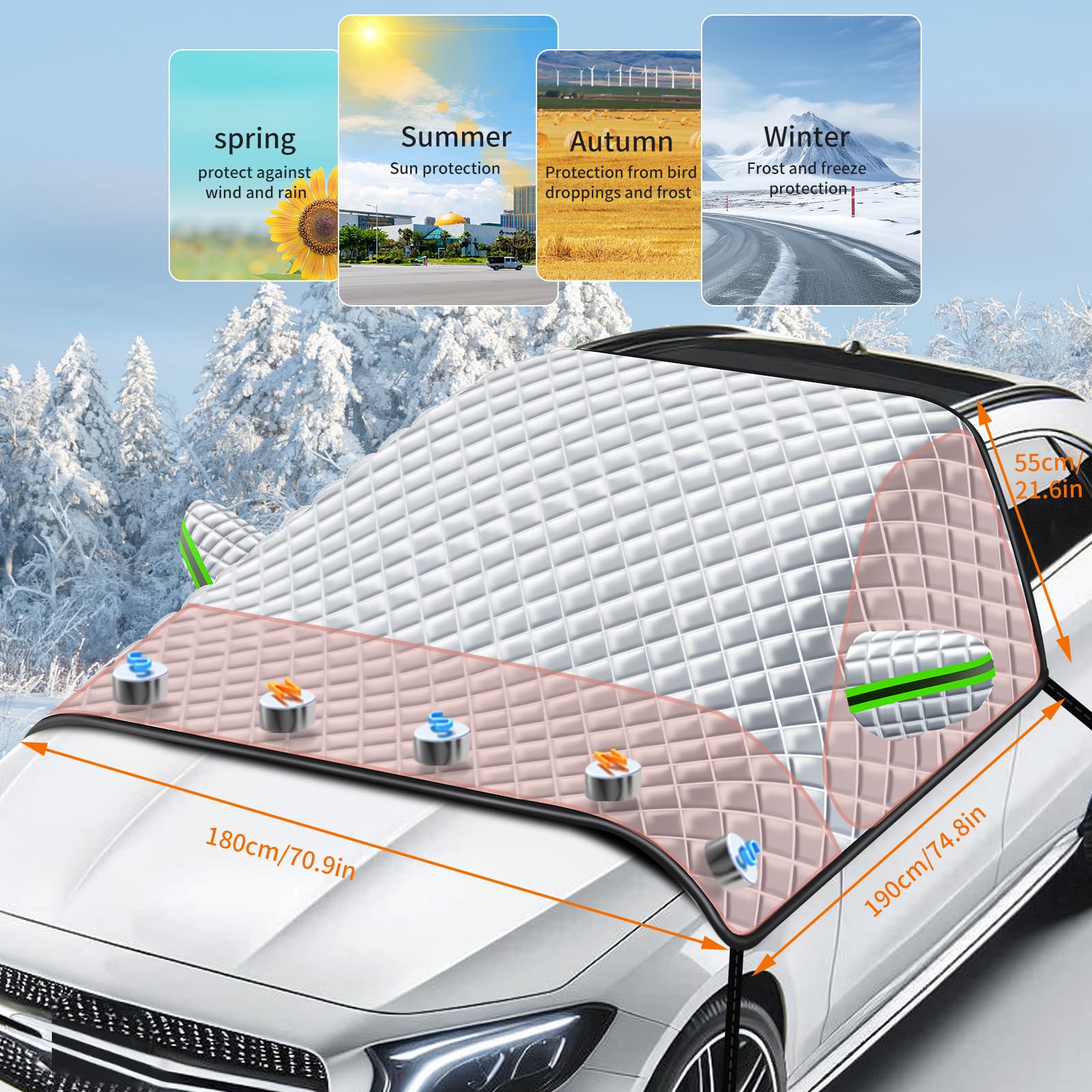 Cofsodi Winter Car Windshield And Window Half Car Ice And Snow Cover, Essential Waterproof, Anti-Fog, Anti-Frost, Snow And Ice R
