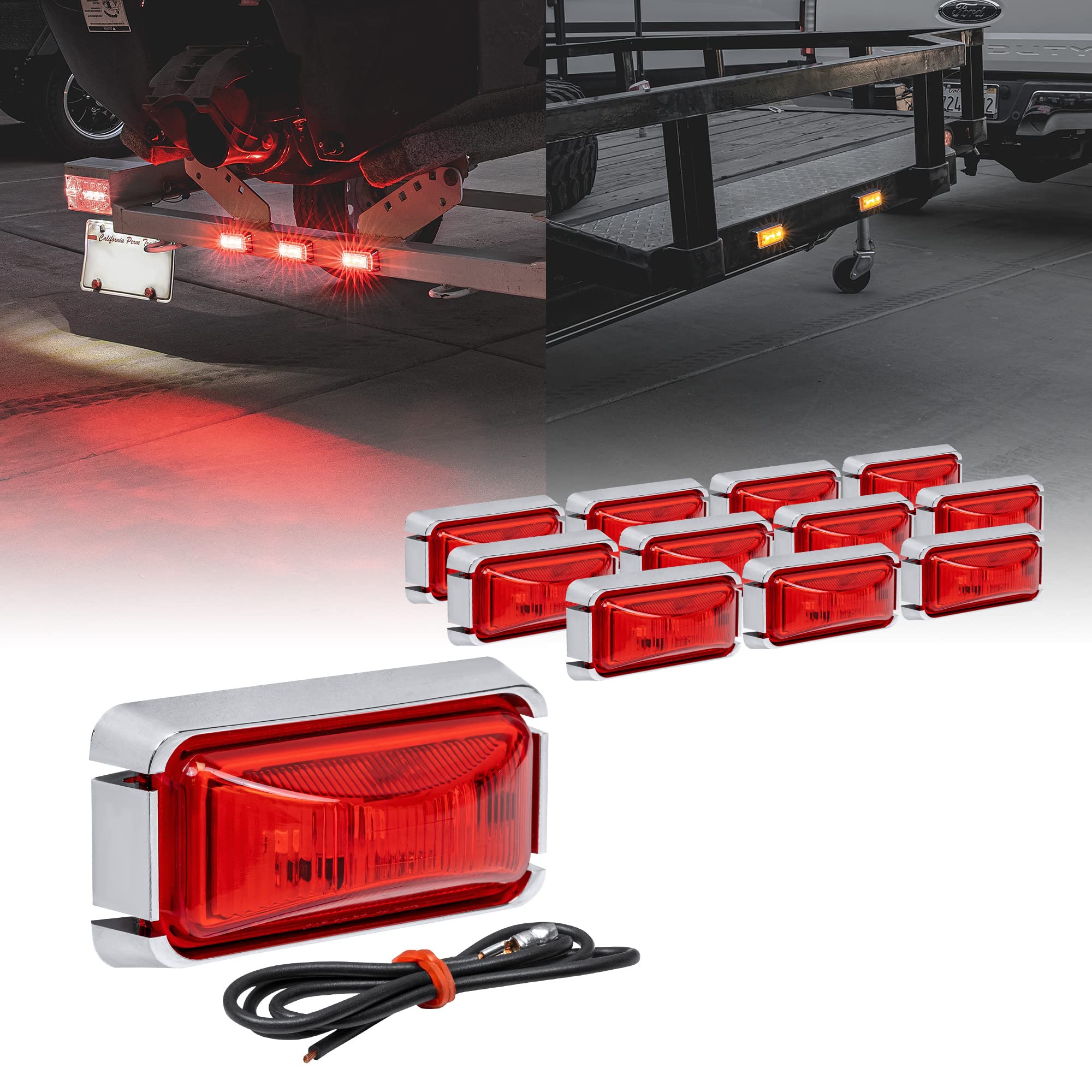 True Mods 12Pc 2.5'' Red Led Trailer Marker Light W/Chrome Bezel [Dot Fmvss 108] [Sae P2Pc] [Surface Mount] [Waterproof Ip67] Si