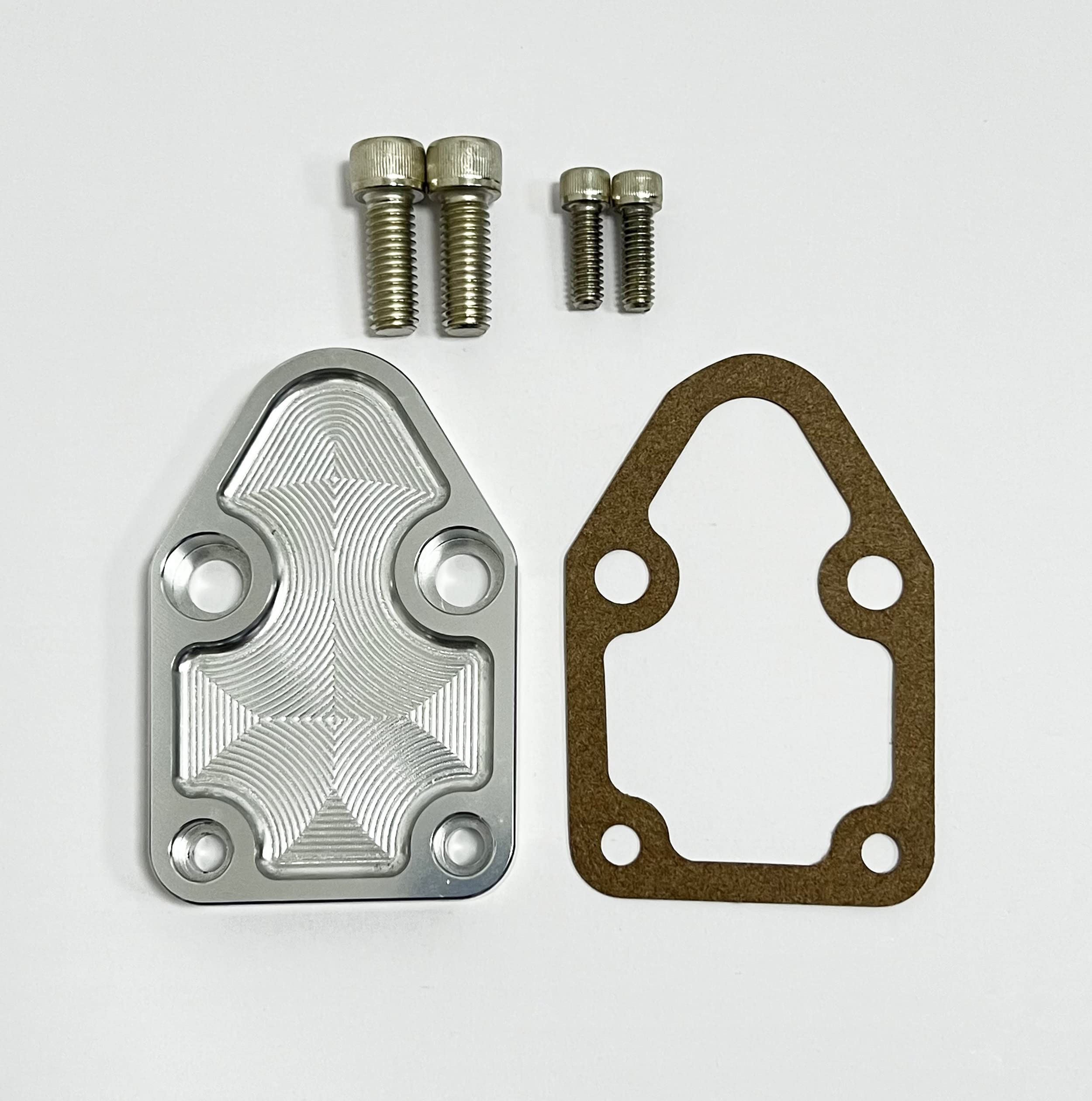 Flashpower Billet SBC Chevy Fuel Pump Block-Off Plate Kit Clear Anodized