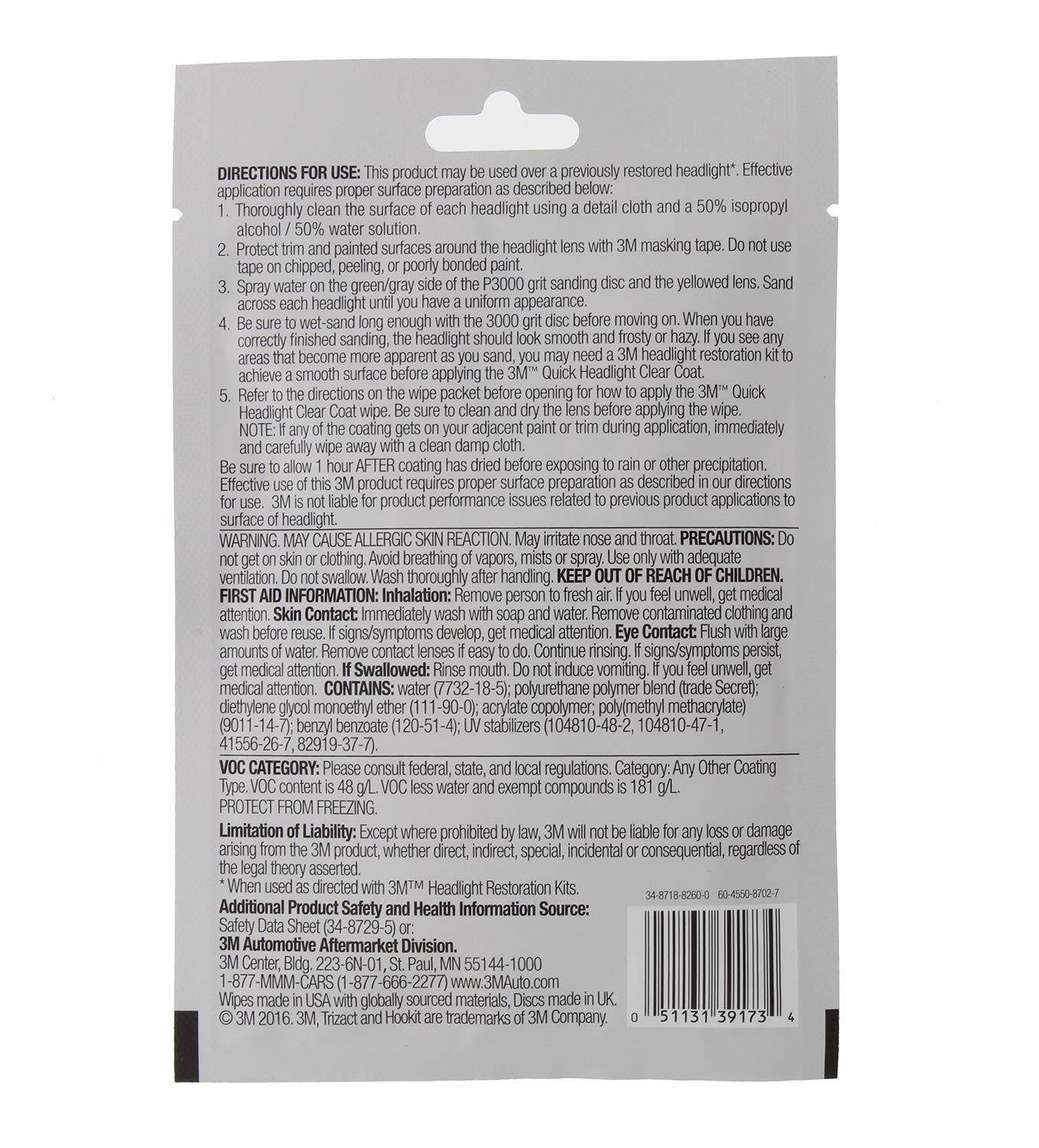 3M Quick Headlight Clear Coat, Cleans And Prevents Lens Yellowing, 39173, 1 Kit