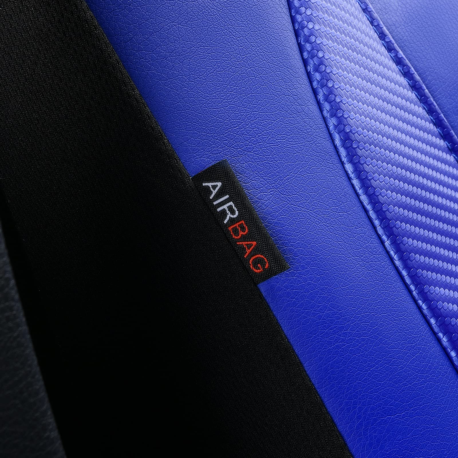 Flying Banner Car Seat Covers Protects Water Proof Faux Leather Carbon Fiber Fronts Rear Bench Covers (Blue Blue, Full Set - 8Pc