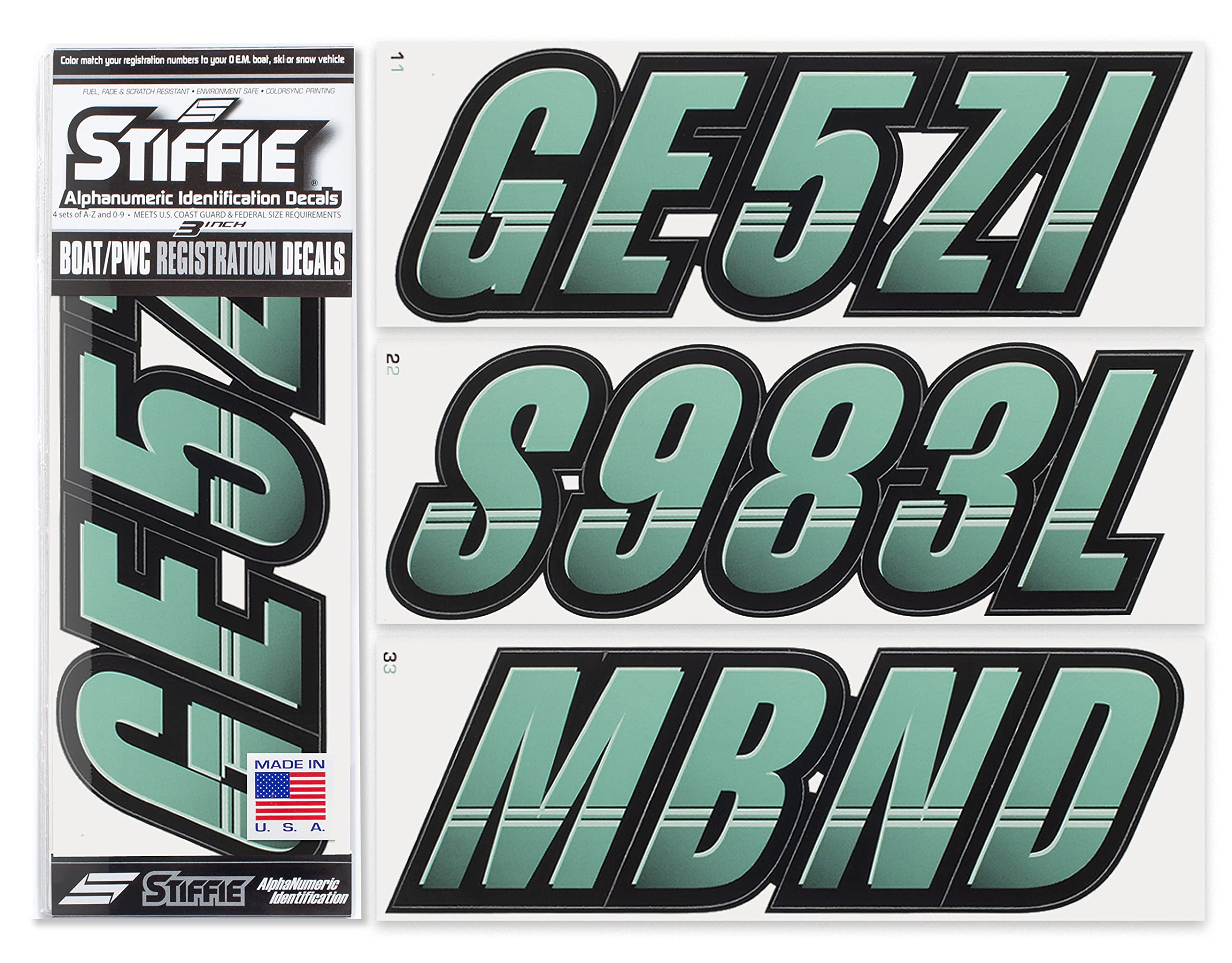 Stiffie Techtron Cozumel/Black 3 '' Boat & Pwc Registration Decals  Numbers Letters Stickers