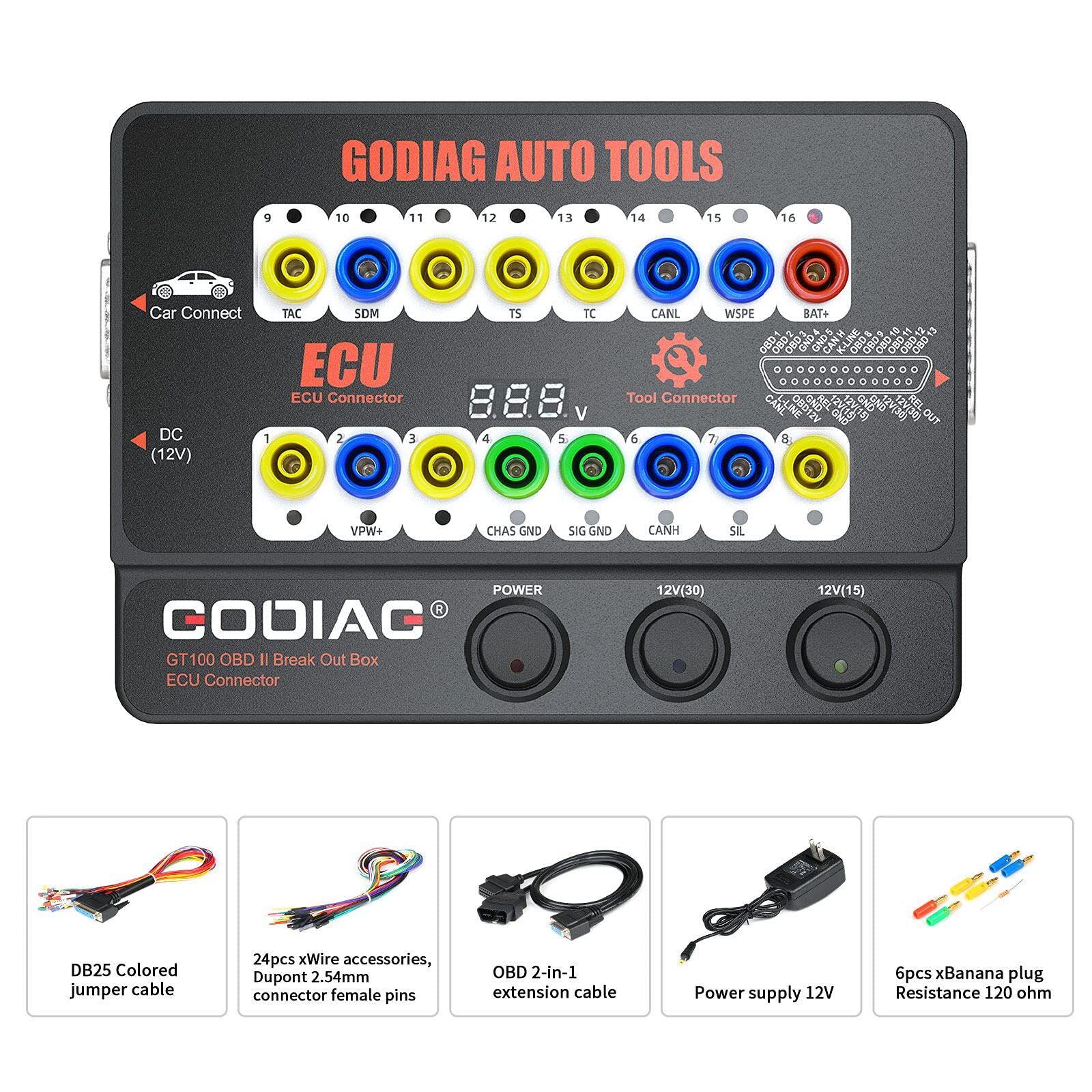 GODIAG GT100 Breakout Box OBDII Protocol Detector ECU Bench Connector OBD Diagnostic Port Tester
