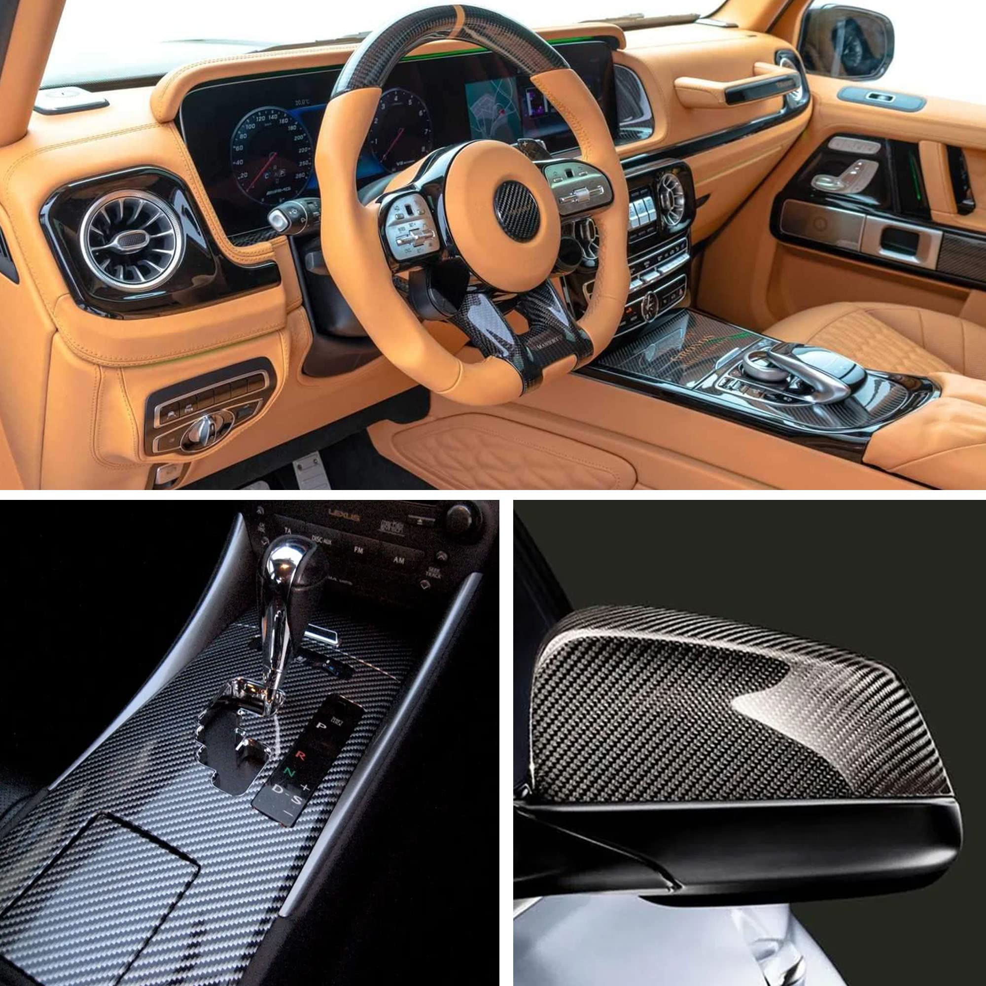 Lypumso 6D Black Carbon Fiber Vinyl Wrap Including Tool Kits, High Glossy Black Car Vinyl Film Roll, Air Release Technology Auto