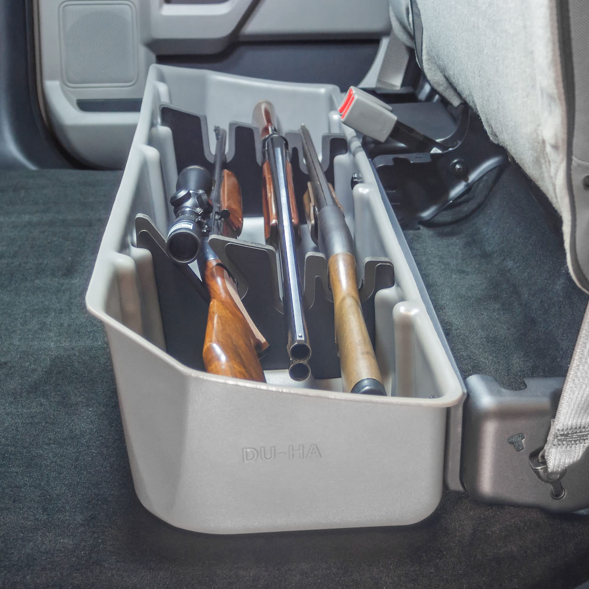 Du-Ha Under Seat Storage Fits 2015-2024 Ford F150 Supercrew & 2017-2024 Ford F250 F350 F450 F550 Super Duty Crew Cab | Brown Hea