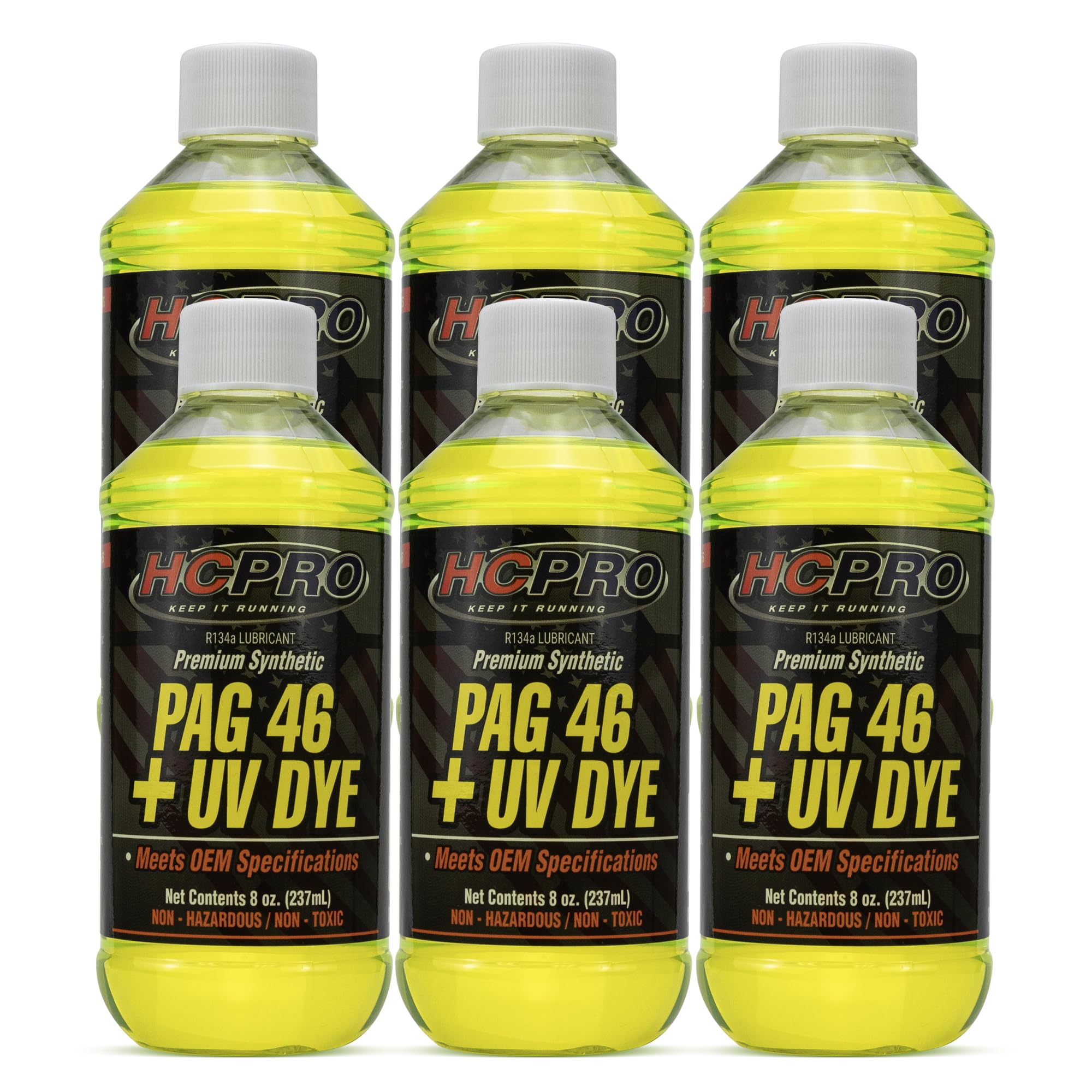 HCPRO PAG 46 UV Dye A/C Compressor Oil - High-Viscosity Leak Detection Lubricant for Auto A/C Systems, Professional-Grade PAG 46