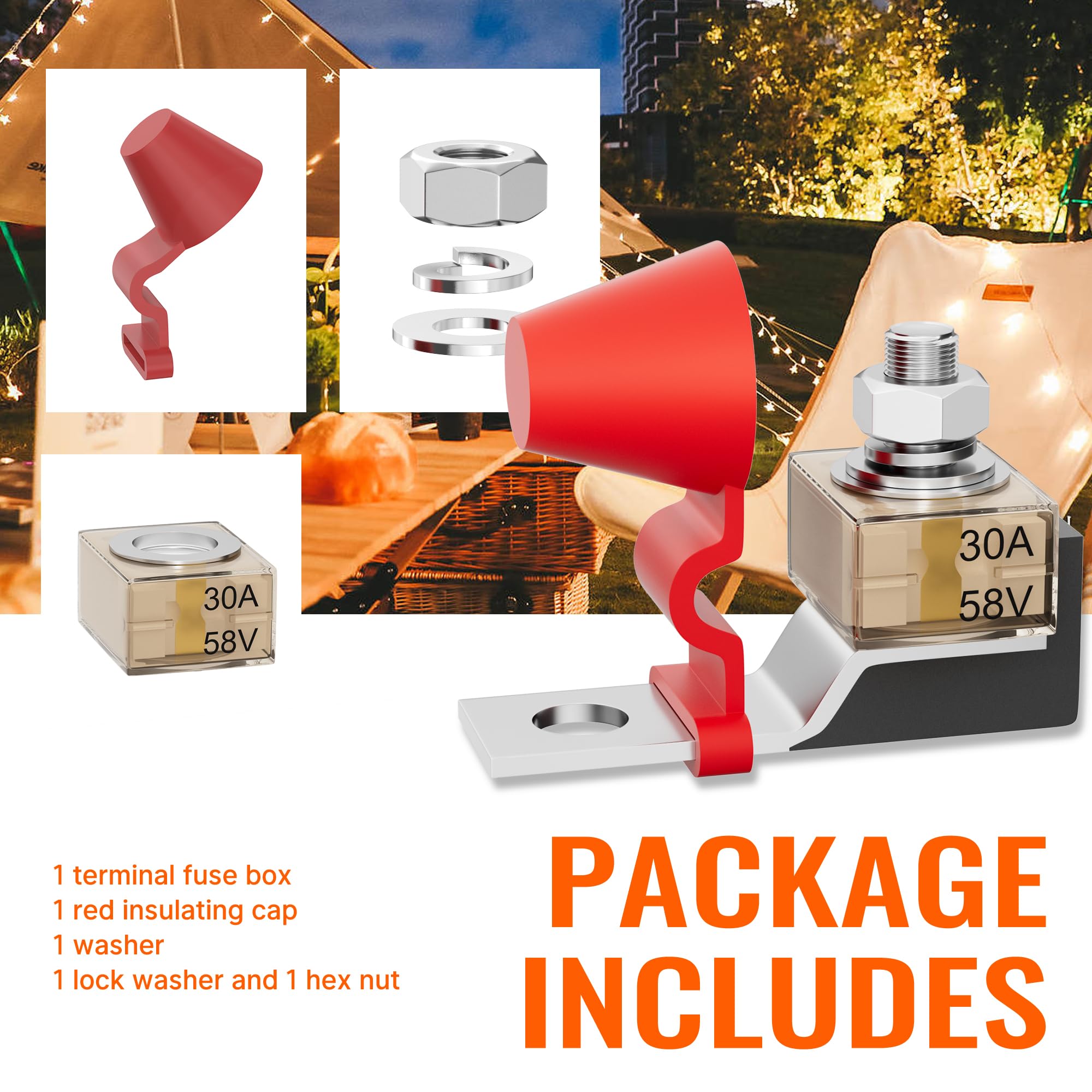 Joinfworld Battery Terminal Fuse Block Kit 30A 58V Mrbf Terminal Fuse Block With Single Stud 5/16''(M8) Marine Rated Battery Fus