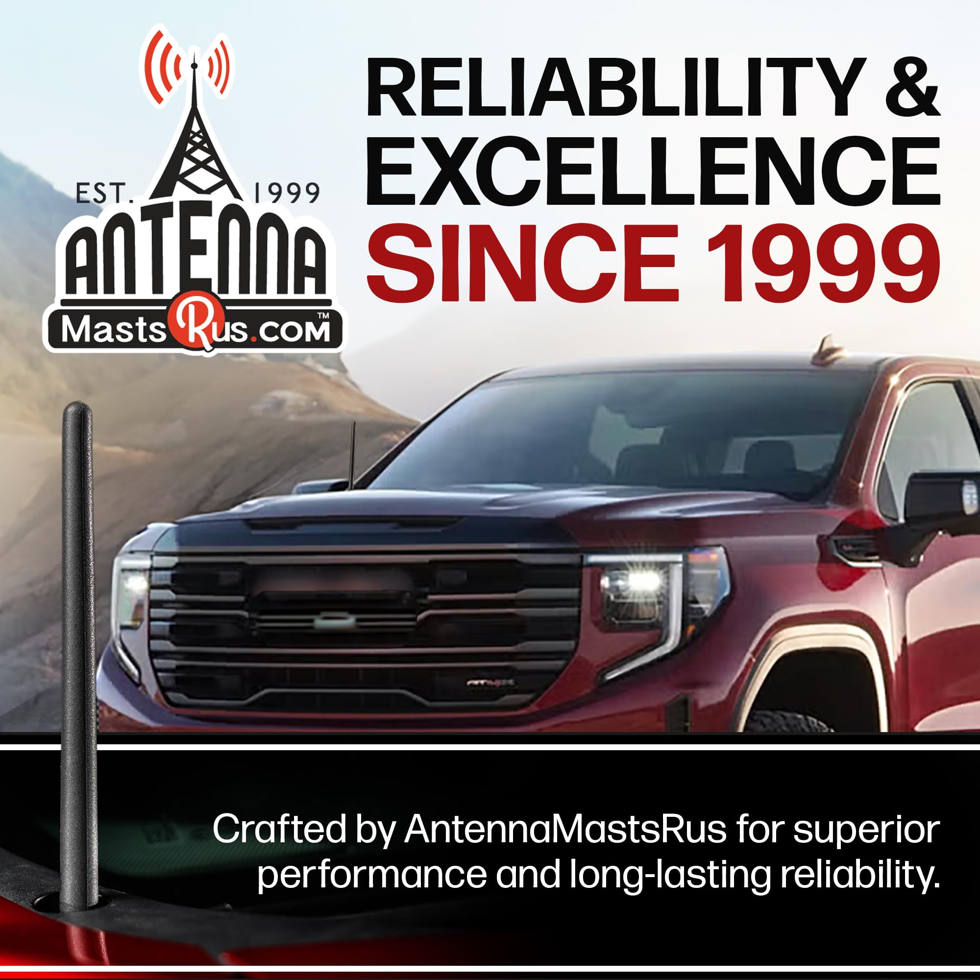 AntennaMastsRus - Short Rubber Antenna fits GMC Sierra 1500 (2006-2024) - The Original 6 3/4 Inch Accessories - Car Wash Proof -