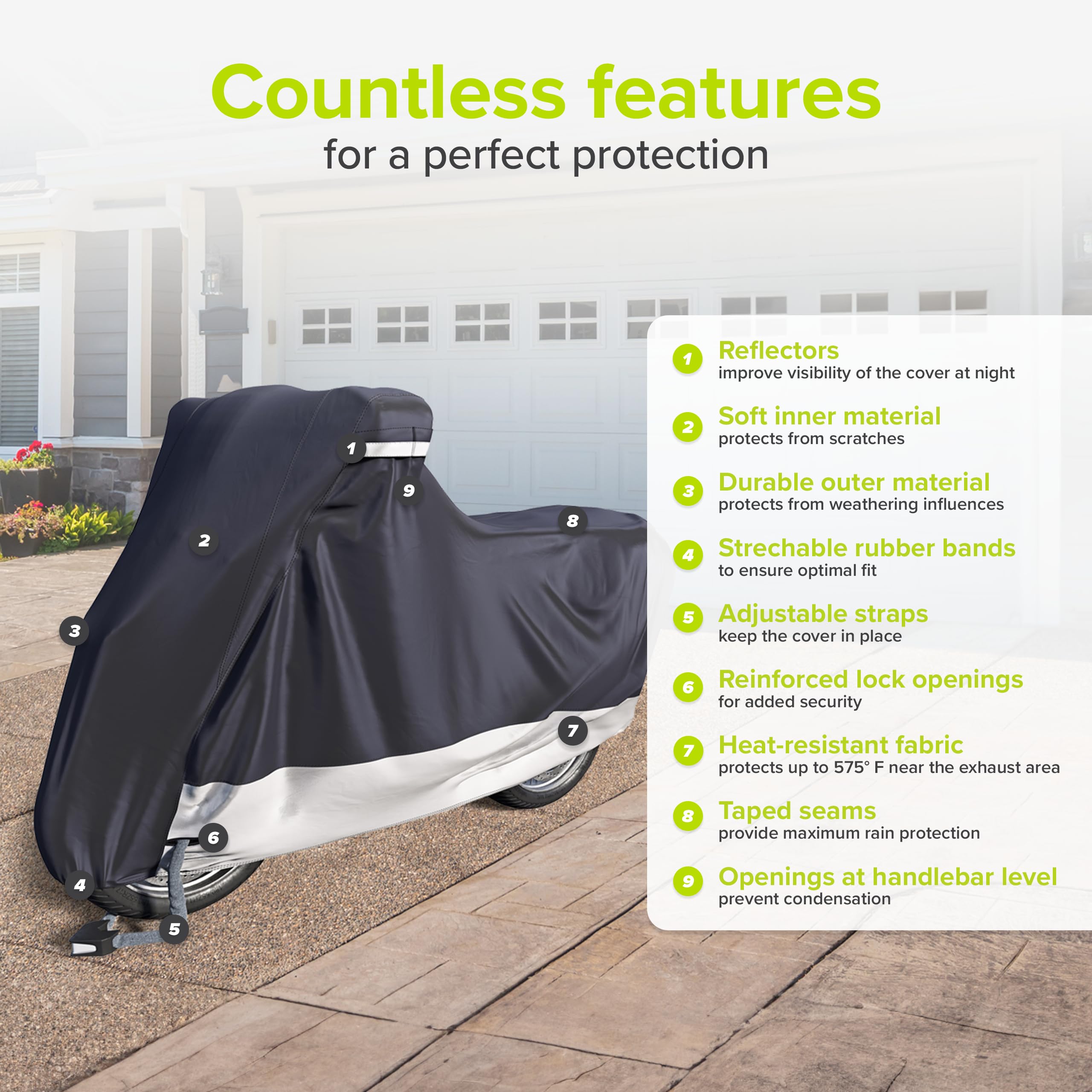 Velmia Motorcycle Cover Extremely Heat Resistant Up To 550 F I High Standard Motorcycle Cover Waterproof Outdoor For All Seasons