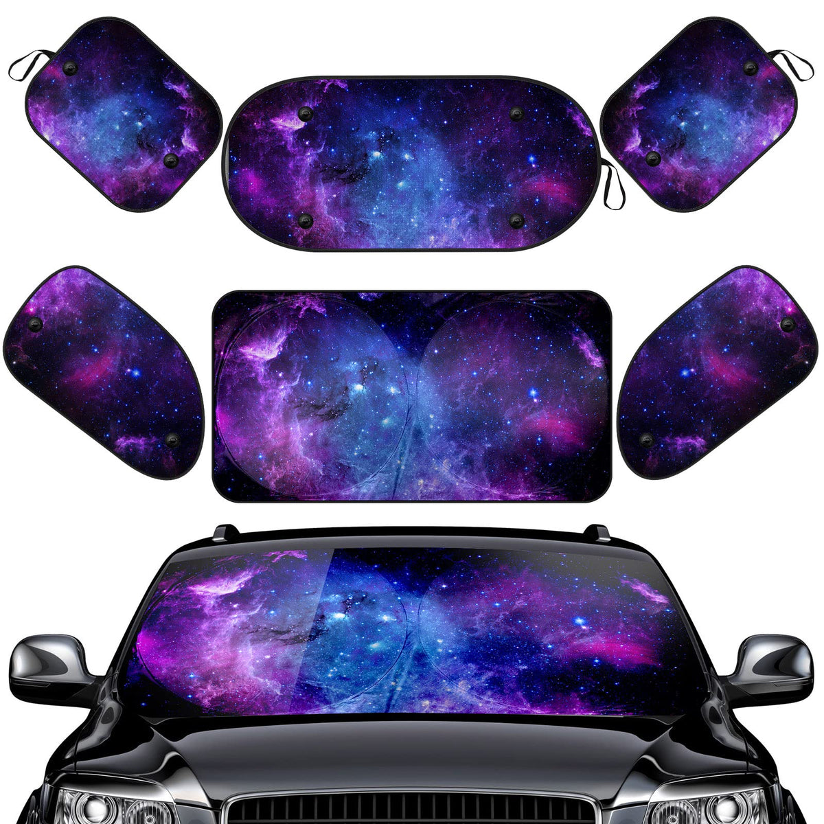 Moukeren 6 Pieces Car Windshield Sunshade Cover Set Car Window Sun Shades UV Rays Sun Visor Protector Auto Windshield Sunshades 