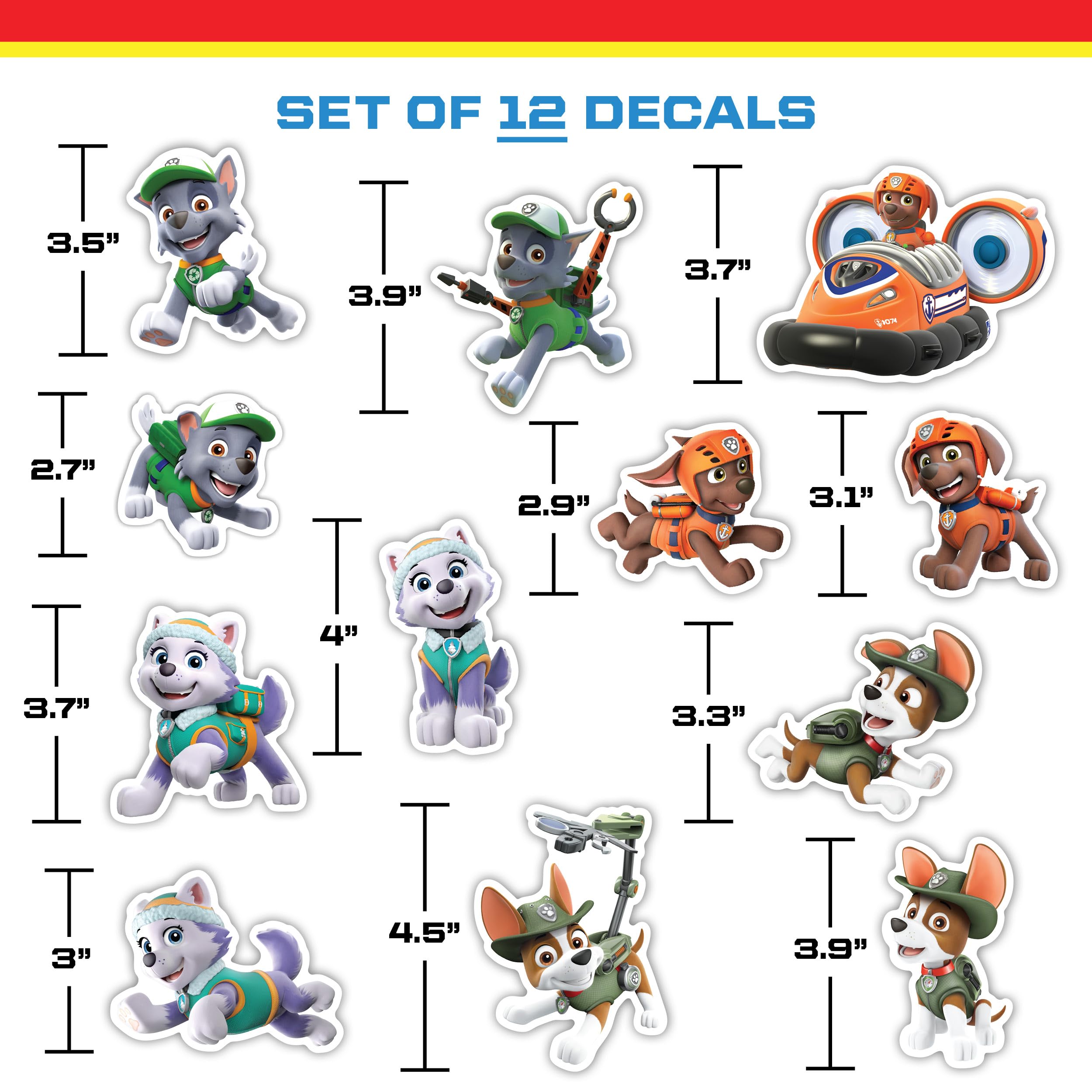 Paw Patrol Decals - Set Of 12 Rocky Zuma Tracker Everest Vinyl Stickers For Kids And Adults - Vinyl Decals For Laptop, Tumbler,