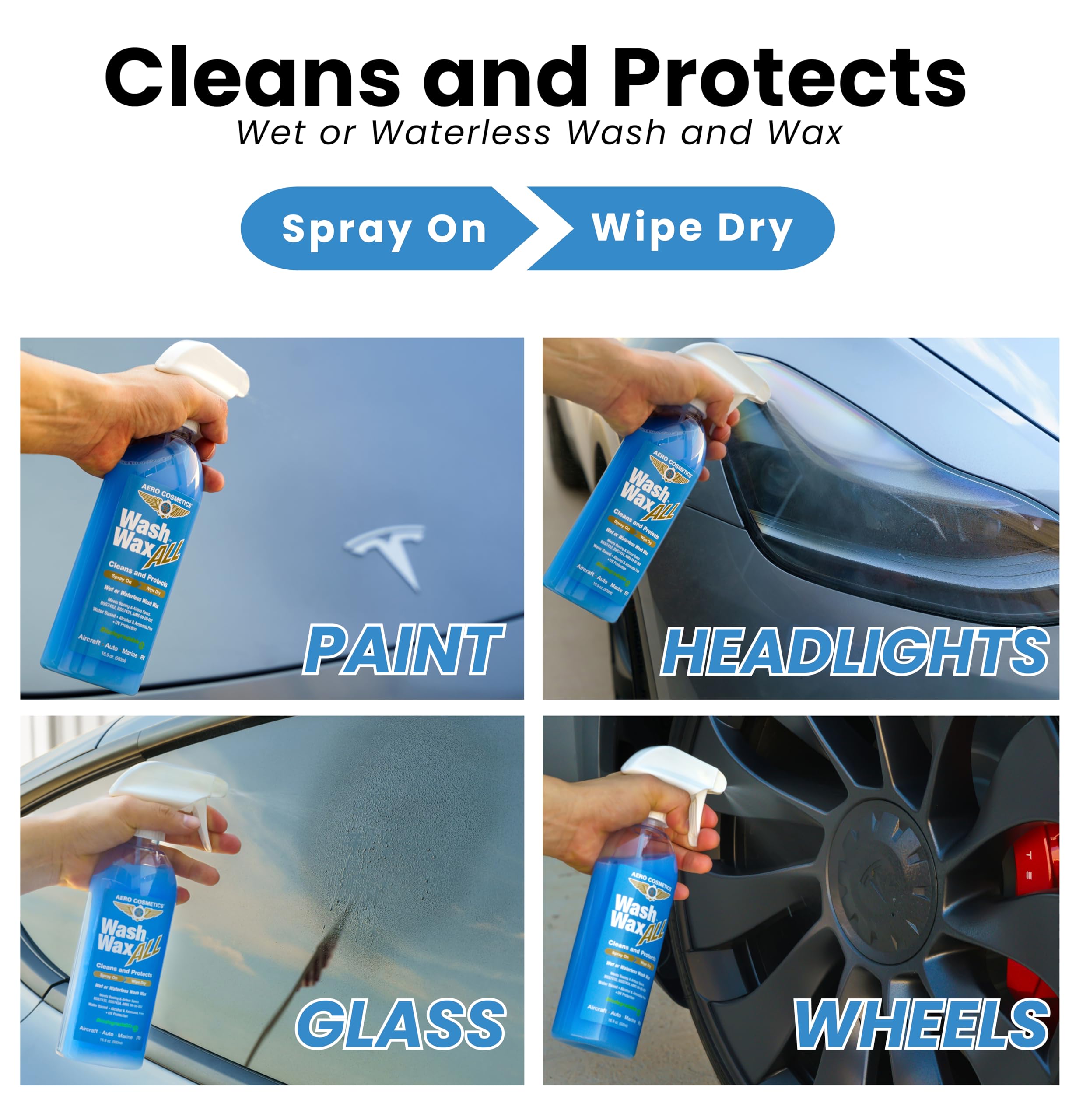 Wet Or Waterless Car Wash Wax 128 Fl. Oz, Uv Protection. Cleans, Protects, And Shines. Aircraft Quality Just Spray On And Wipe D