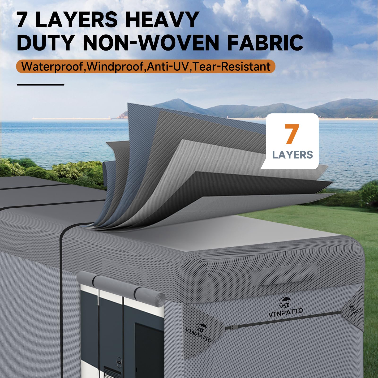 Vinpatio Class A Rv Cover Extra Thick 7 Layers Top, Fits 31'-34' Rv, Heavy Duty Windproof Waterproof Class A Motorhome Cover Wit