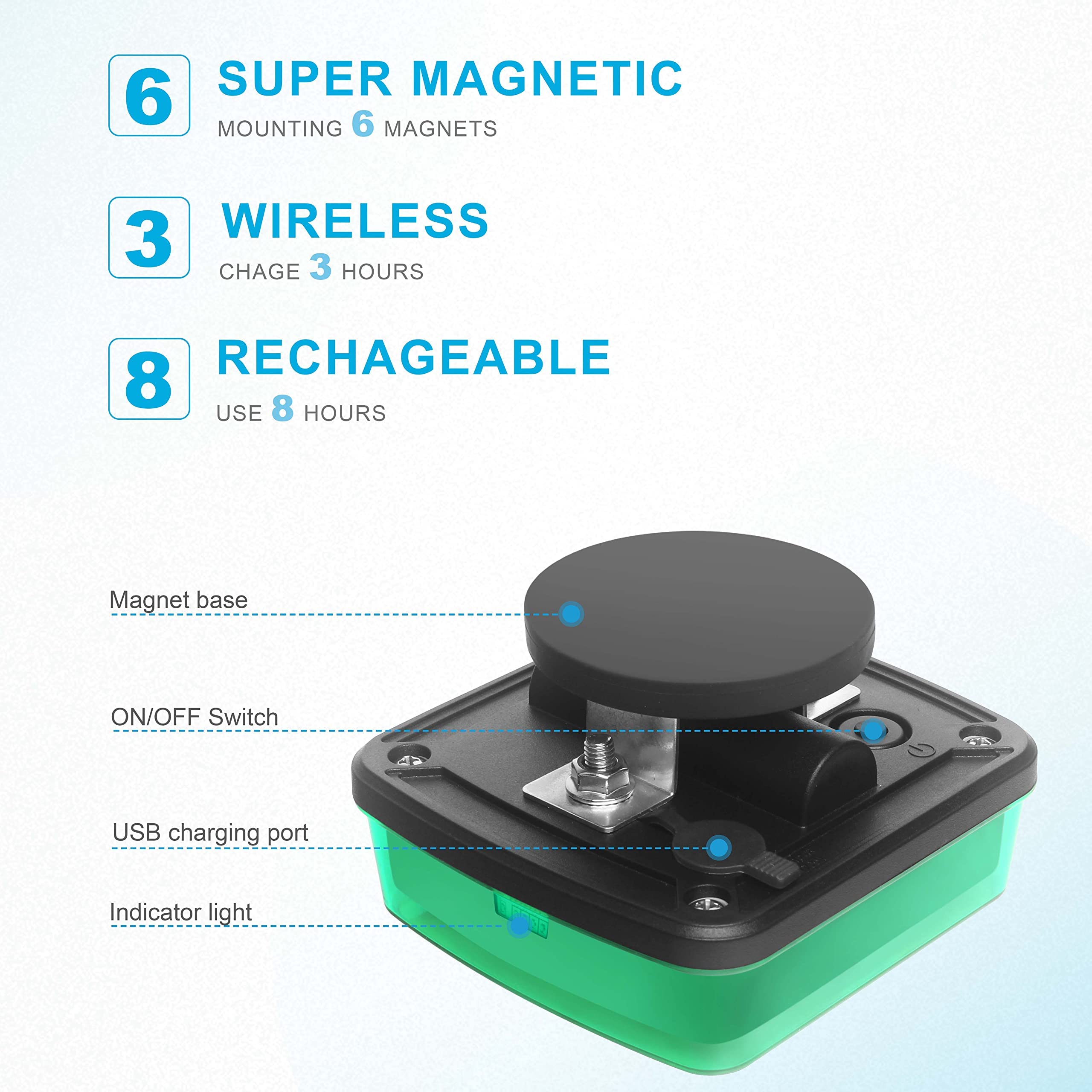 Agrieyes 2Pcs Wireless Emergency Strobe Lights For Trucks,Vehicles, Rechargeable Led Beacon Lights With Super Magnetic, 12-24V, Plow Flashing Hazard Warning Light For Tractor,Automotive, Boat (Green)