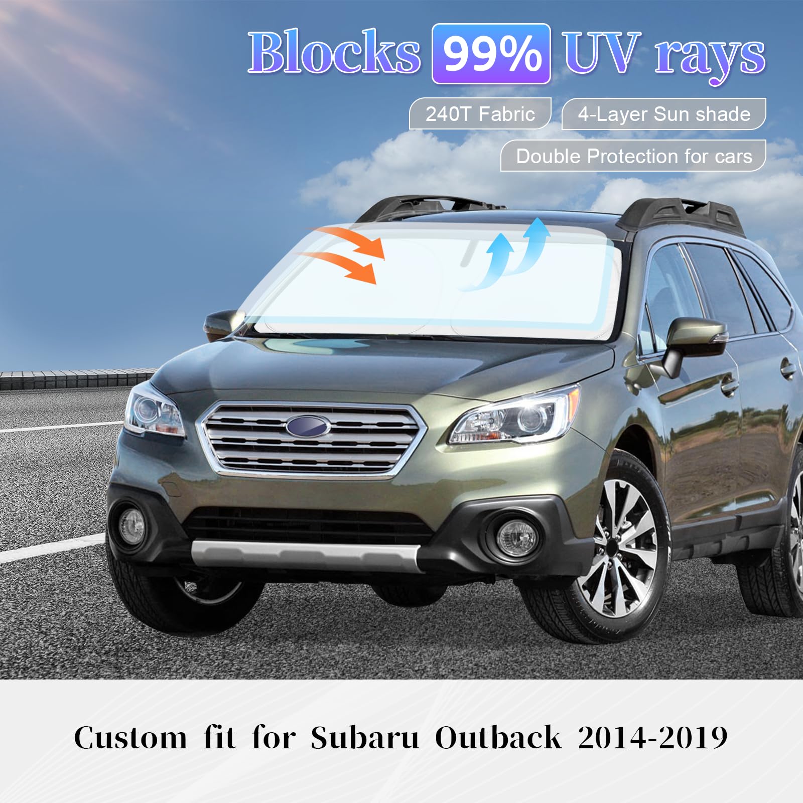 Sun Shade Sunshade For Subaru Outback Windshield Cover, 4-Layer Front Window Shade Custom Fit Outback 2014-2019 Suv, Base,Premiu