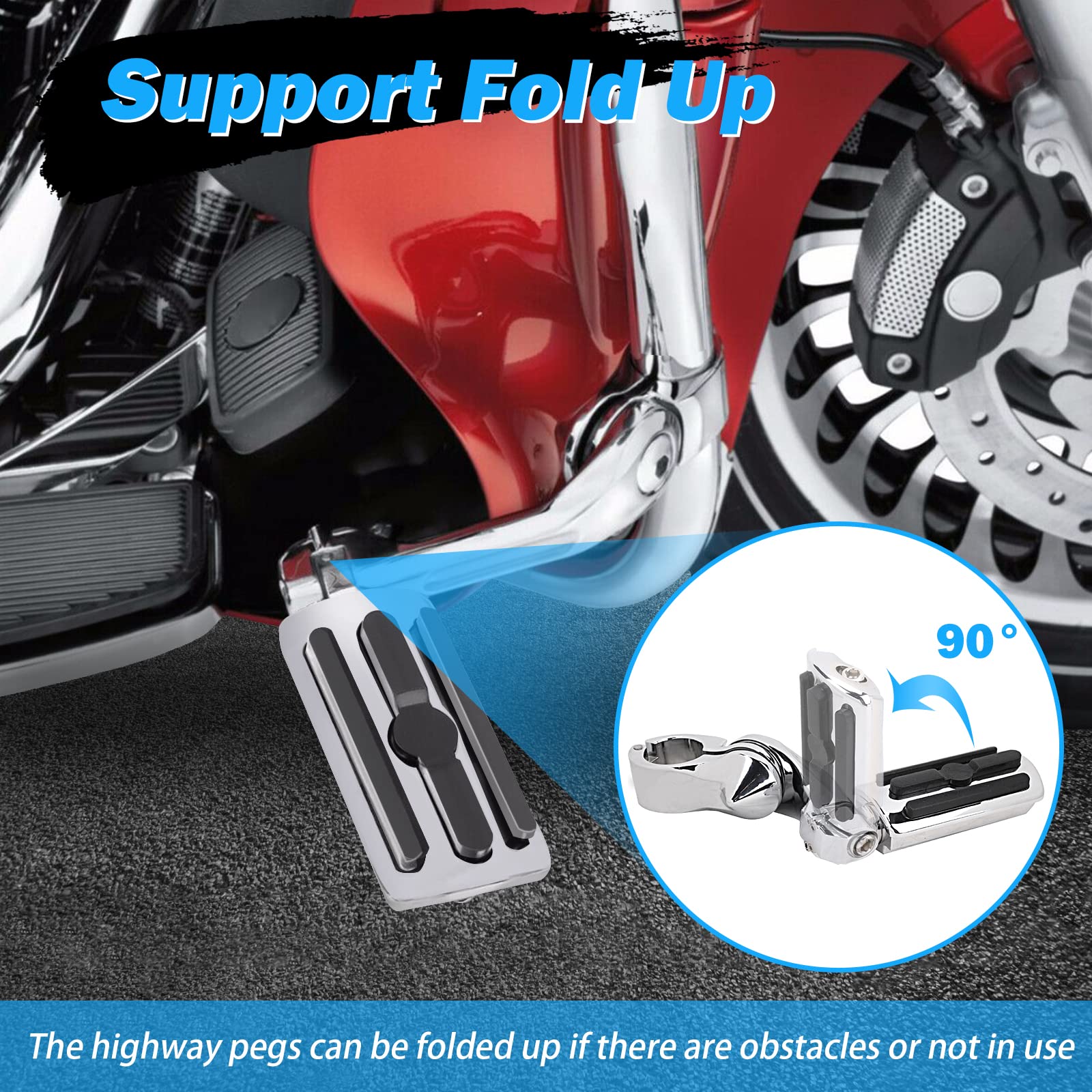 KONDUONE Motorcycle Highway Pegs Foot Rests fit 1.25'' Engine Guard Parts Replacement for 1 1/4 Harley Davidson Road Glide, Elec