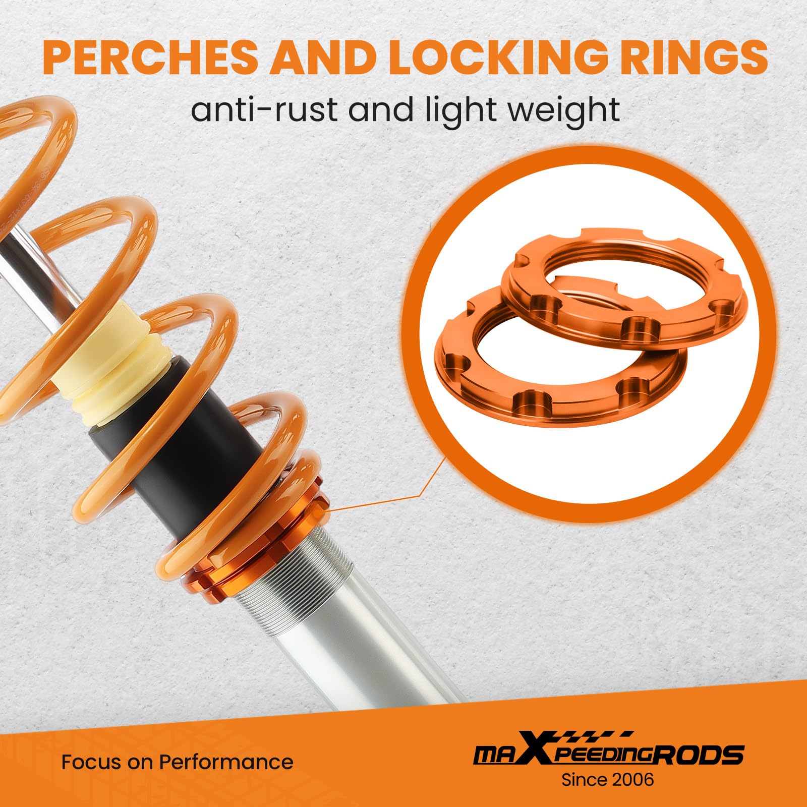 Maxpeedingrods Coilovers For Vw Golf Mk5 Mk6 2003-2012, For Vw Jetta Mk5 2006-2011, For Vw Tiguan 2009-2014, For Audi A3 2006-2014, Height Adjustable Coilovers Suspension Kit, Lowering Kit Gold