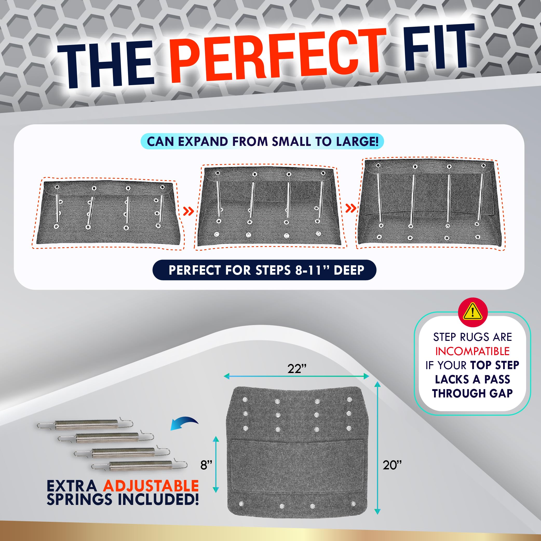 Latch.It Rv Step Covers 3 Pack | 22'' Wide Camper Step Covers For Radius Steps Only! | Rv Step Rug Best Fits 8-11'' Deep Rv Stai