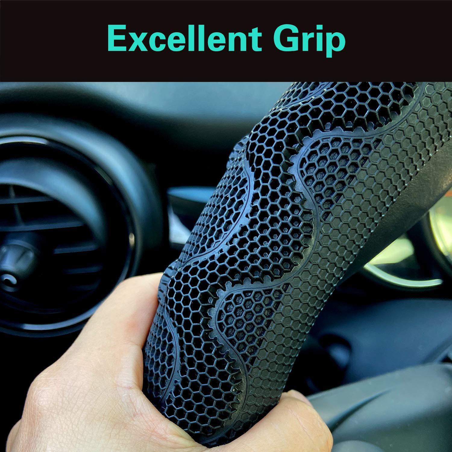 Pinctrot Small Size Steering Wheel Cover Great Grip With 3D Honeycomb Anti-Slip Design, 14 Inch (All Black)