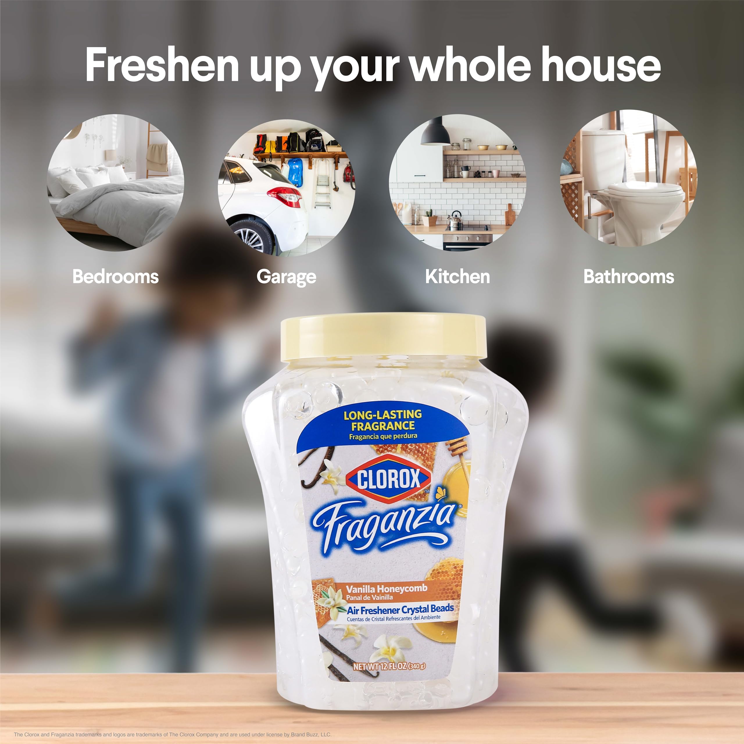 Clorox Fraganzia Air Freshener Crystal Beads Vanilla Honeycomb 12oz Jar | Long-Lasting Air Freshener Beads | Easy to Use Vented