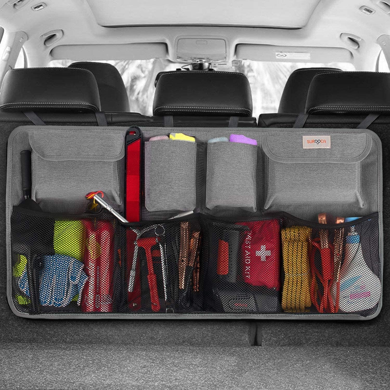 Surdoca Oversized Trunk Organizer For Car, 3Rd Gen Upgraded Car Trunk Organizer Suv With 4 Non-Slip Strips, Hanging Car Storage Organizer With 8 Large Pockets, Car Accessories Interior–(43.3X18.9 In)