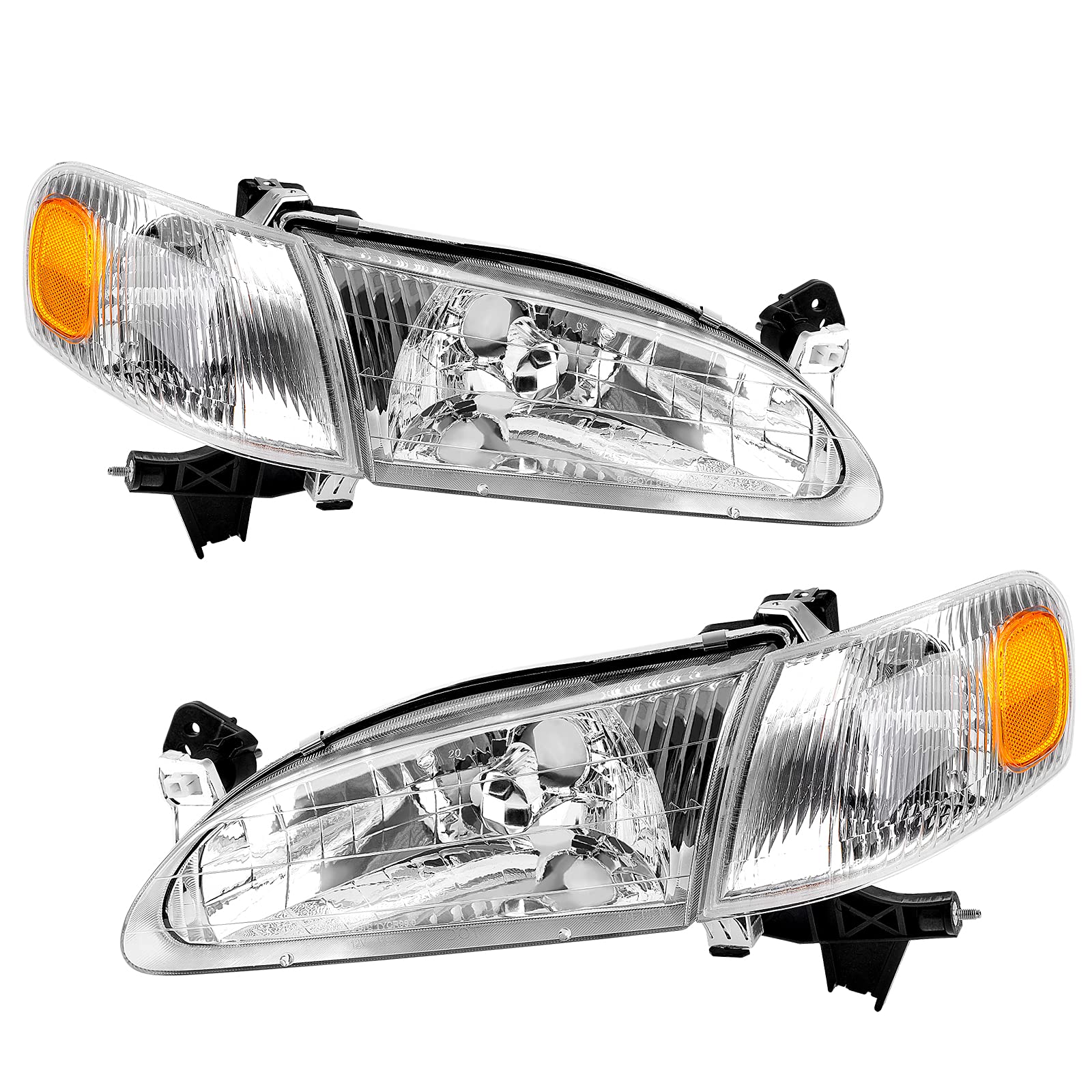 Autosaver88 Headlight Assembly Compatible With 1998 1999 2000 Corolla+Front Signal Lights Chrome Housing Clear Lens Amber Reflec