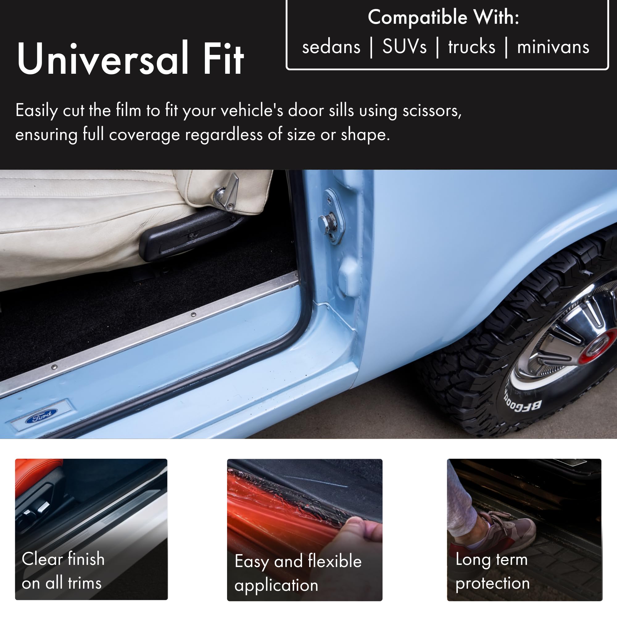 Xpel Clear Universal Door Sill Guard, 60'' X 2.75'' - Car Or Truck Door Interior Protection Film Kit For Door Sills Against High