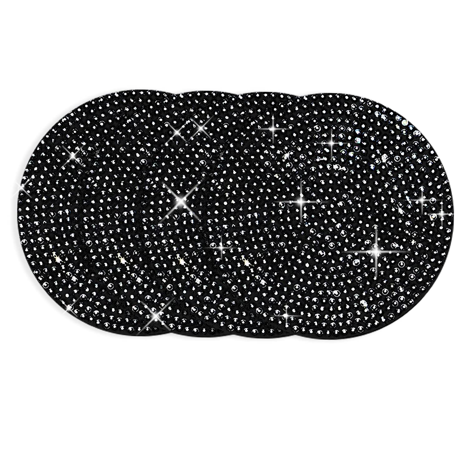 4Pcs Bling Cup Holder Insert Coaster- 2.75 Inch Silicone Anti-Slip Shockproof, Universal Fashion Car Interior Accessories For Women (Black)