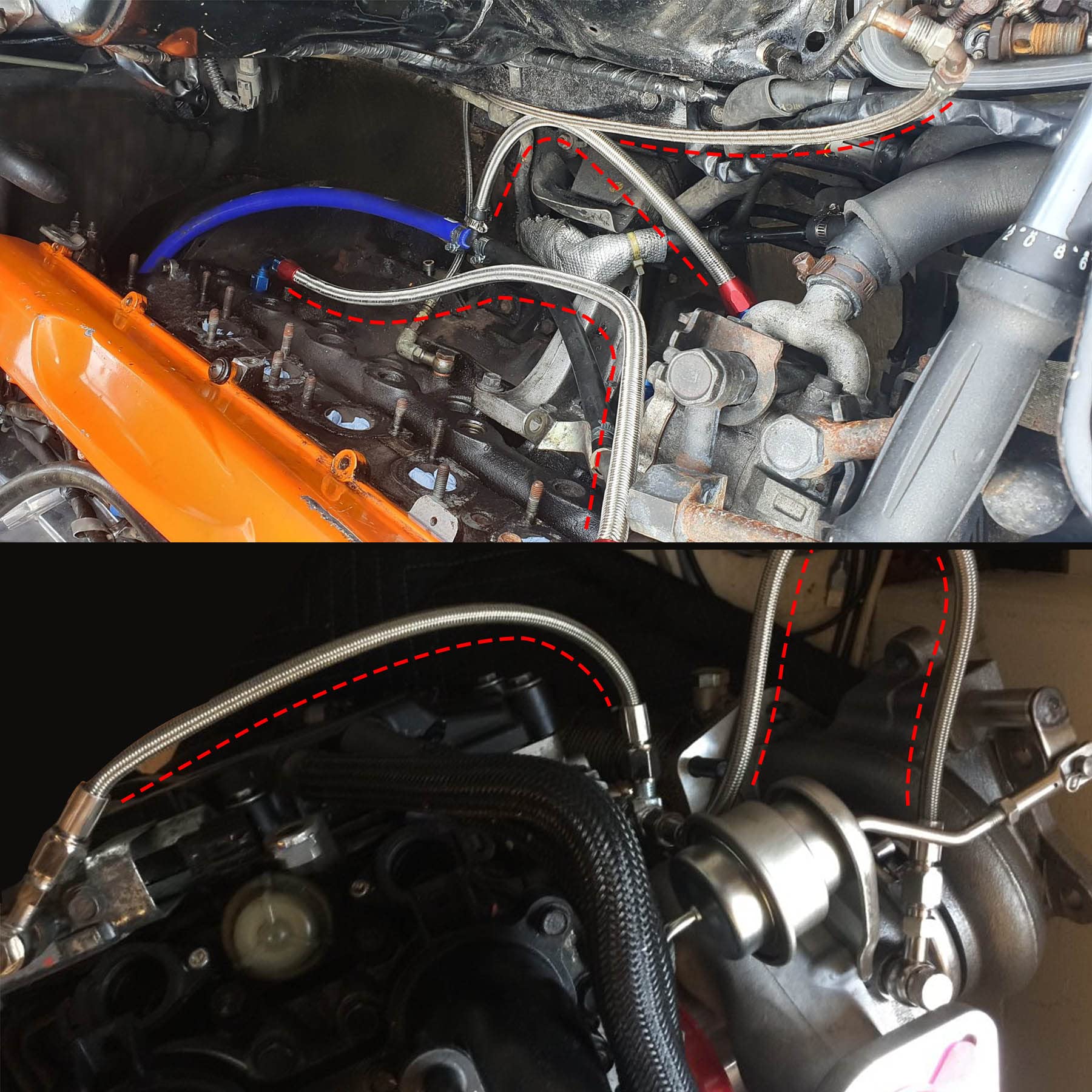 4AN Turbo Oil Feed Line 12'' Turbo Feed Line Length Stainless Steel Braided 4AN Pressure Stainless Remote Turbocharger Oil Drain