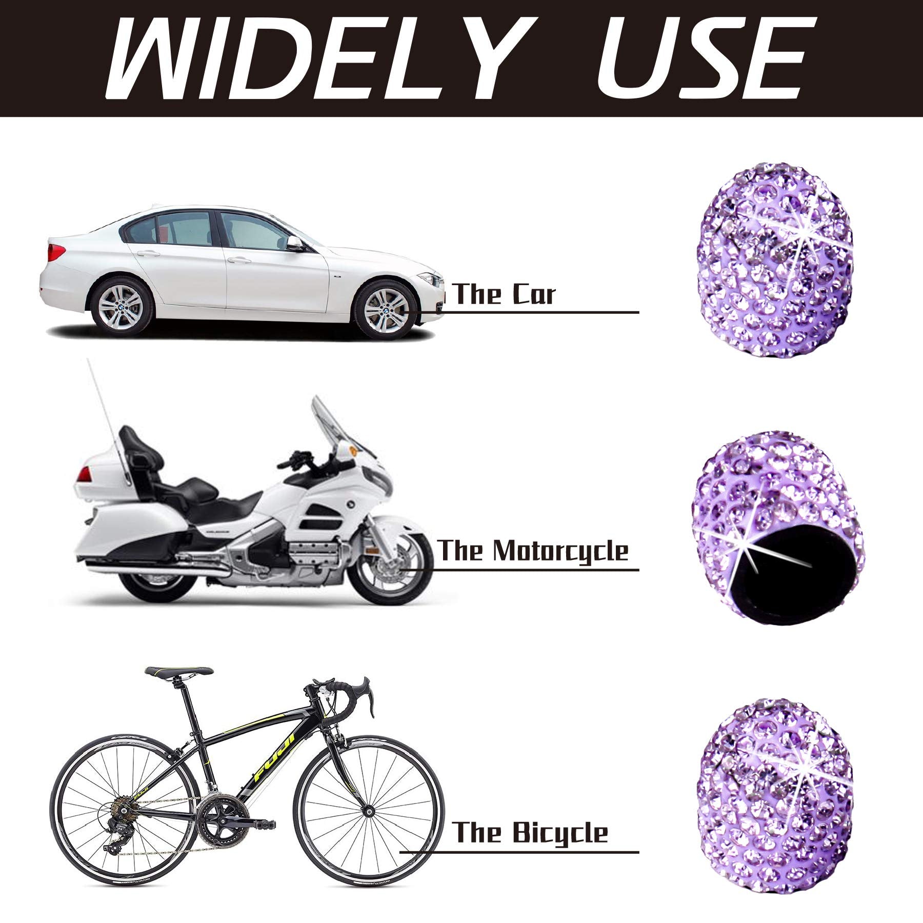 Justtop 4 Pack Handmade Crystal Rhinestone Car Tire Valve Stem Caps, Car Wheel Tire Valve, Attractive Dustproof Bling Car Accessories, Universal For Cars, Trucks And Motorcycles-Purple