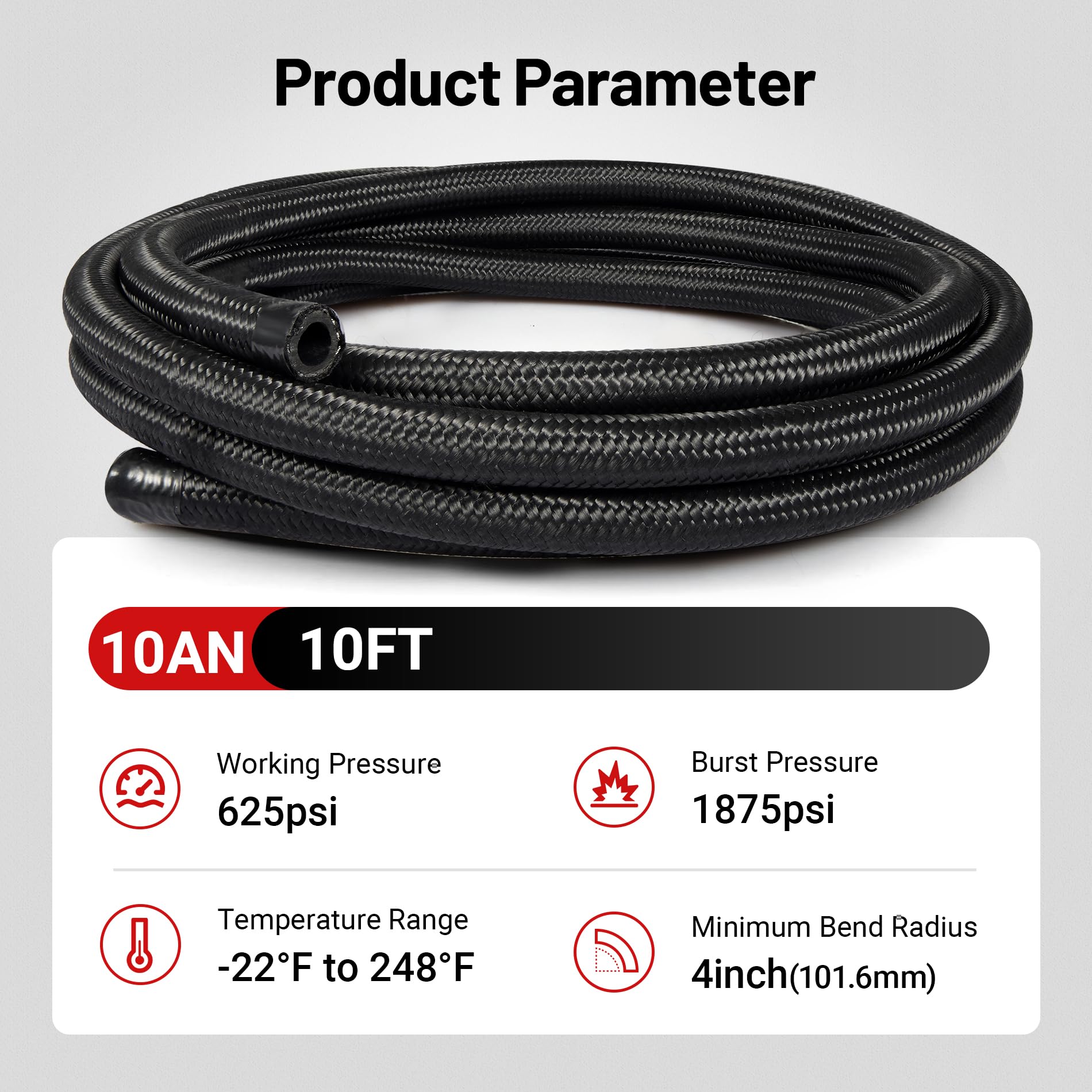 Evil Energy 10An Fuel Line Kit,An10 Braided Nylon Fuel Hose Cpe 10Ft Black&Red