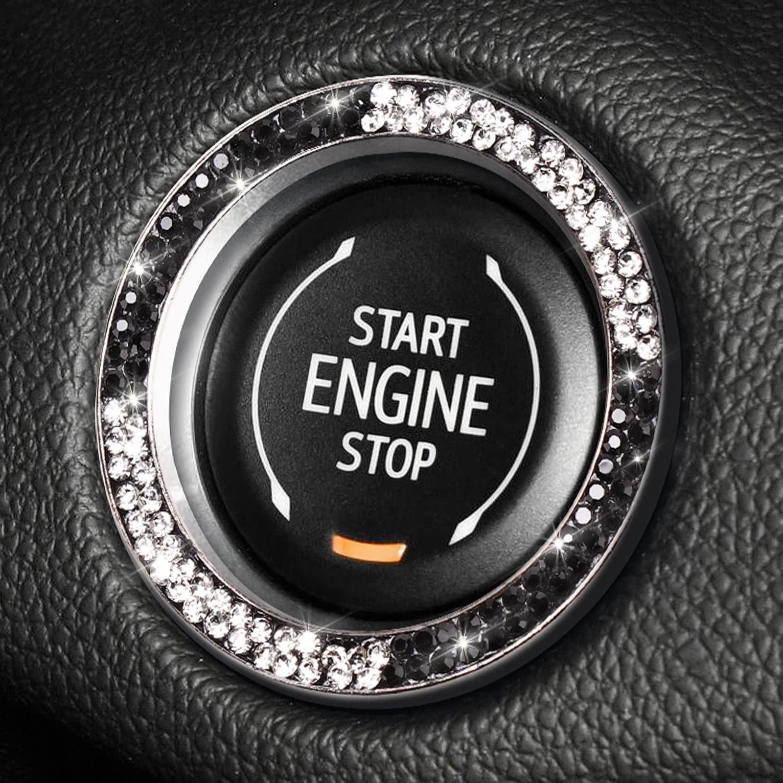 Tobequeen Car Bling Ring Crystal Car Stickers Rings Womens Car Decals,Bling Car Interior Accessory For Women,Black And White