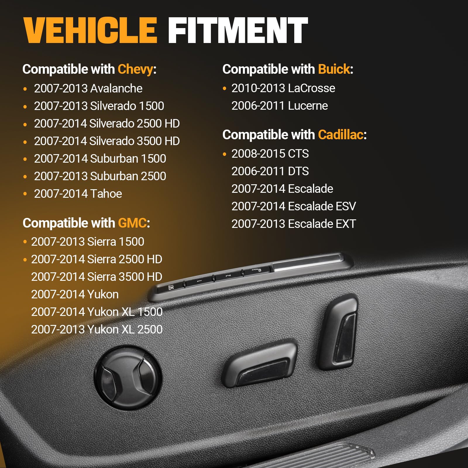 Power Seat Switch Front Passenger Side 8 Way Adjust Switch Compatible with 2007-2013 Buick Cadillac Chevy GMC - CTS, DTS, Escalade, Silverado, Tahoe, Sierra, Yukon - Replaces 12451498 25974715 PSW148