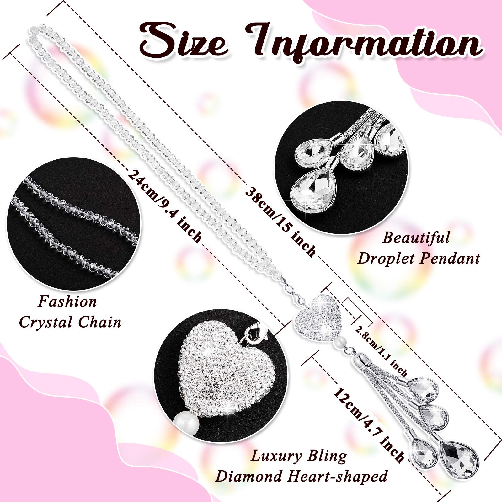 Frienda Bling Heart Diamond Car Accessories For Women, Crystal Car Rear View Mirror Charms Car Decoration Valentine'S Day Gifts