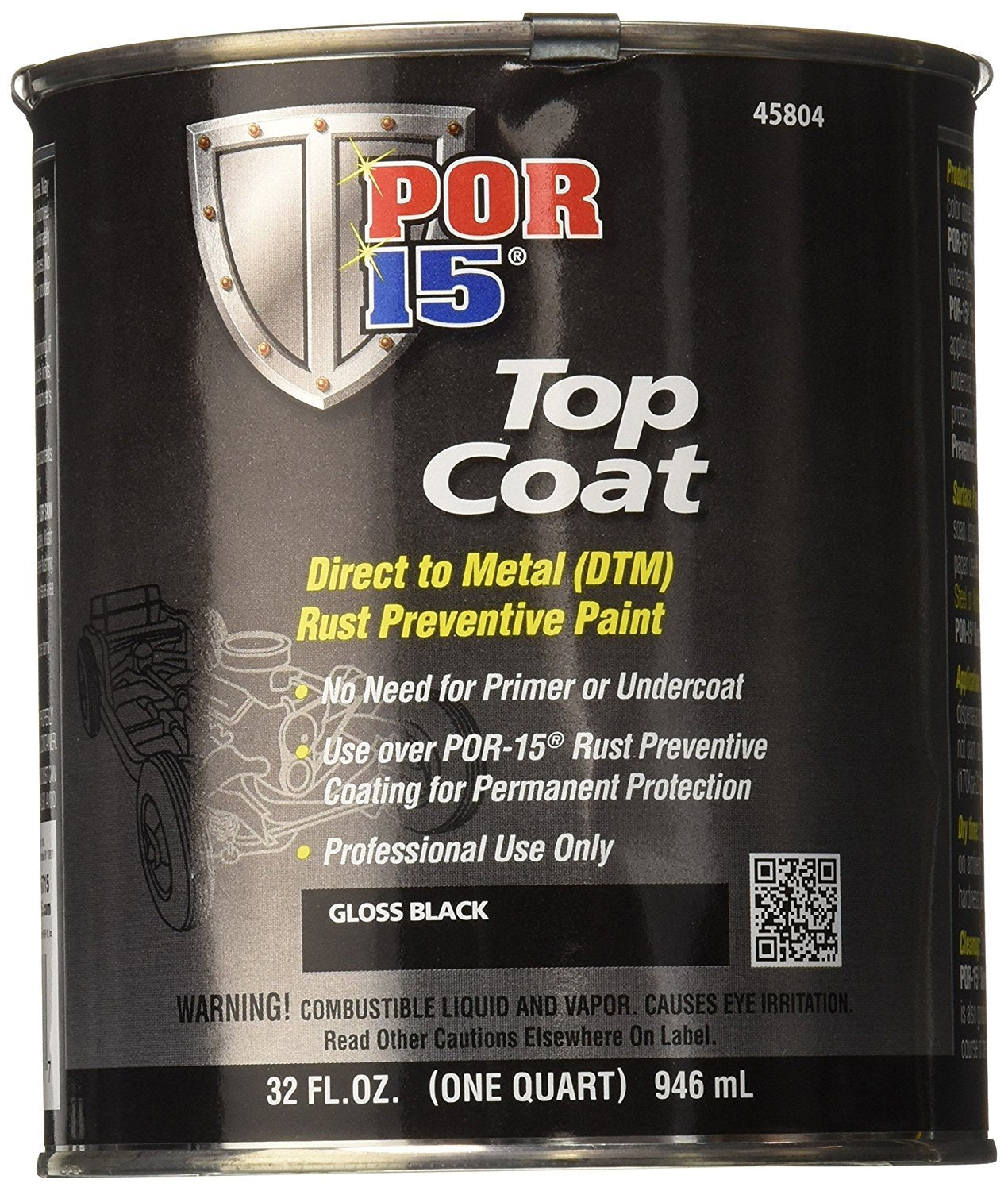 Por-15 Top Coat Paint, Direct To Metal Paint, Long-Term Sheen And Color Retention, 32 Fluid Ounces, Gloss Black